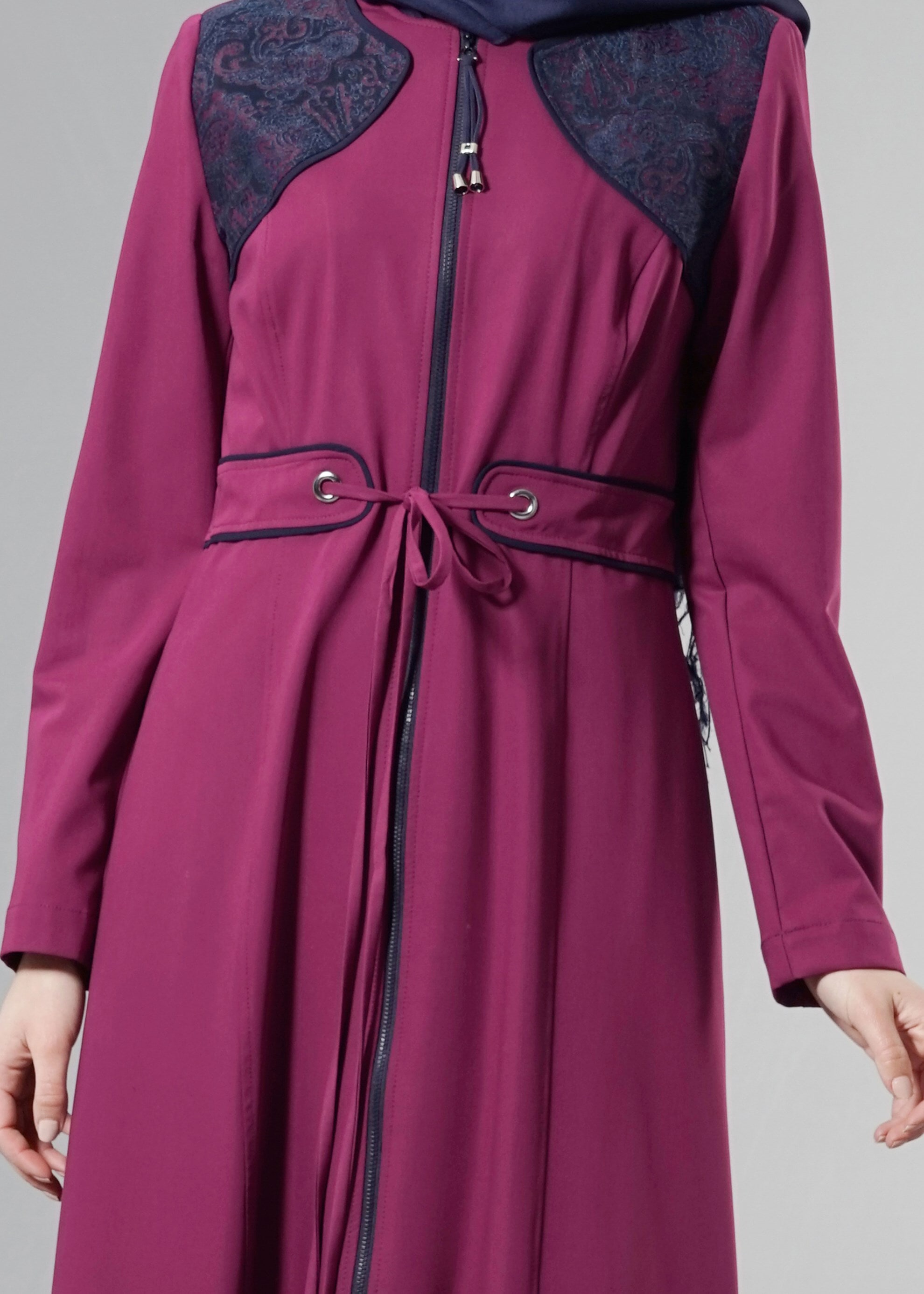 Tesettür giyim MOR BELİ BAĞCIKLI TESETTÜR PARDESÜ 1769