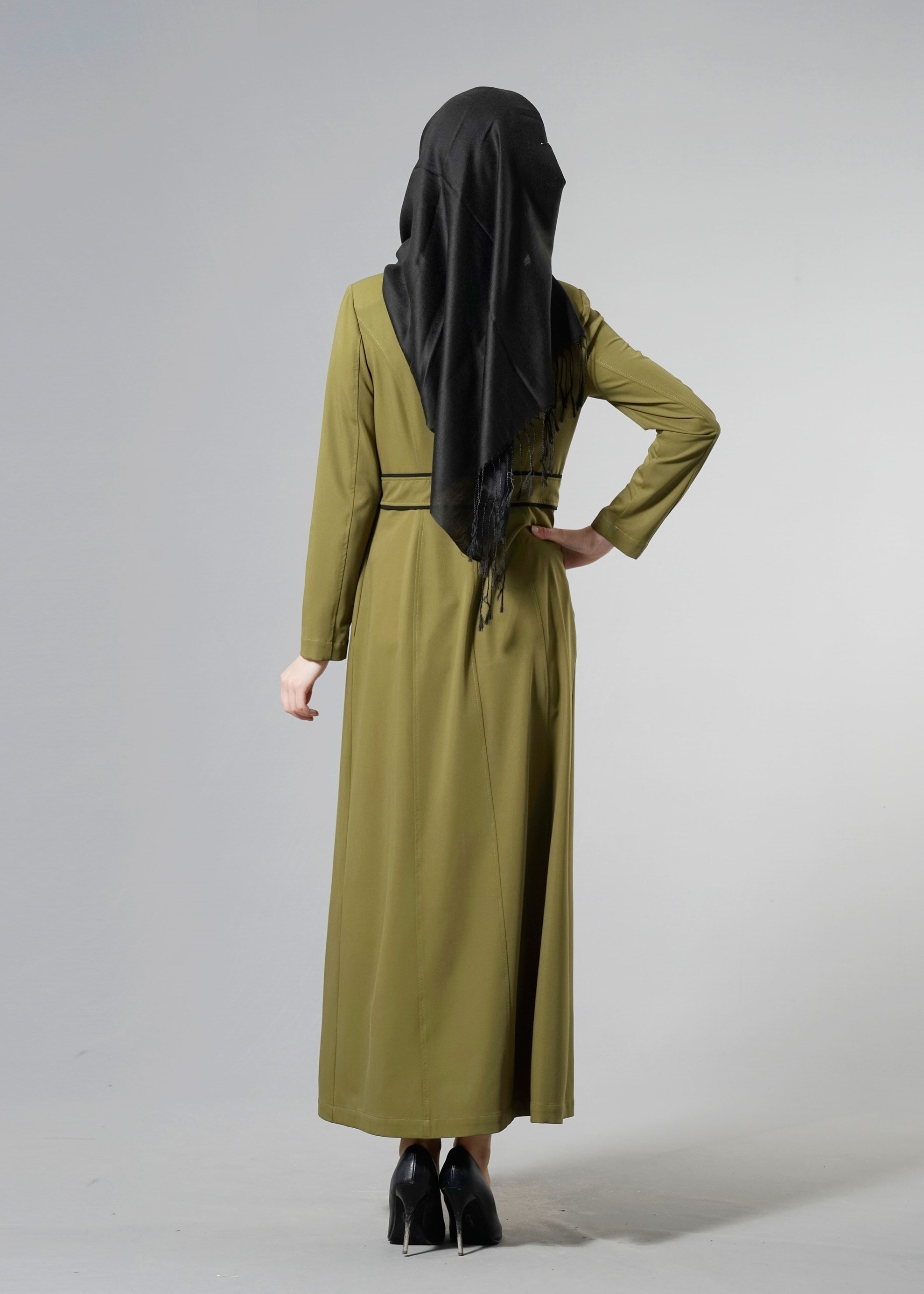 Tesettür giyim YEŞİL BELİ BAĞCIKLI TESETTÜR PARDESÜ 1769