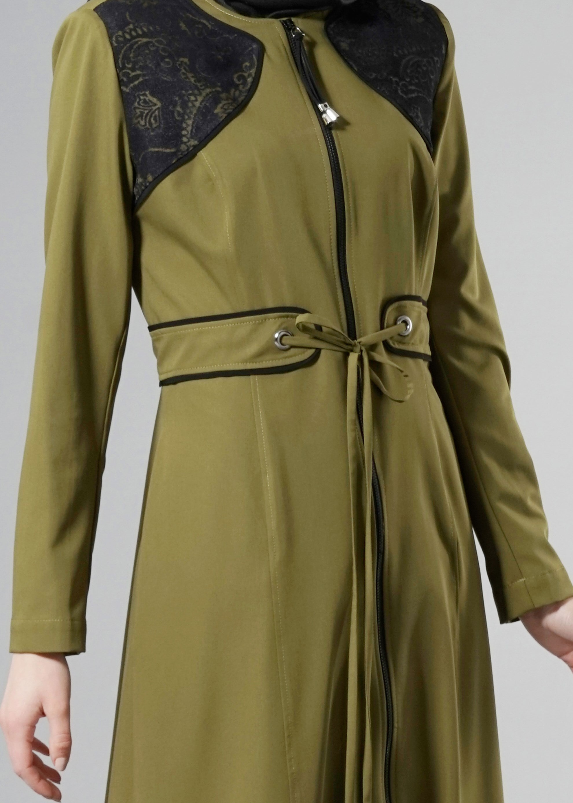 Tesettür giyim YEŞİL BELİ BAĞCIKLI TESETTÜR PARDESÜ 1769