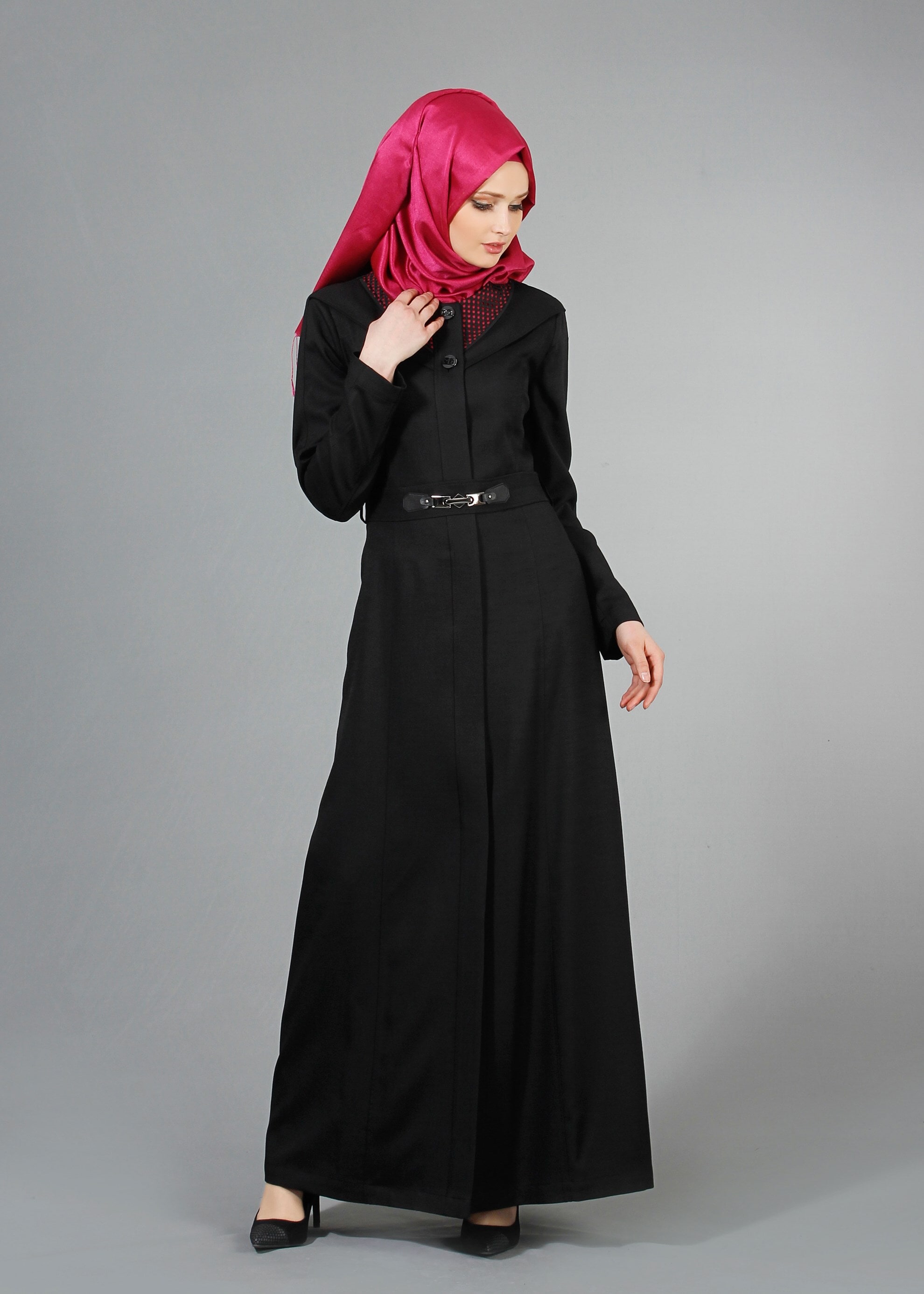 Tesettür giyim SİYAH 1773 New Shine Tesettür Pardesü  40/48 TEK38