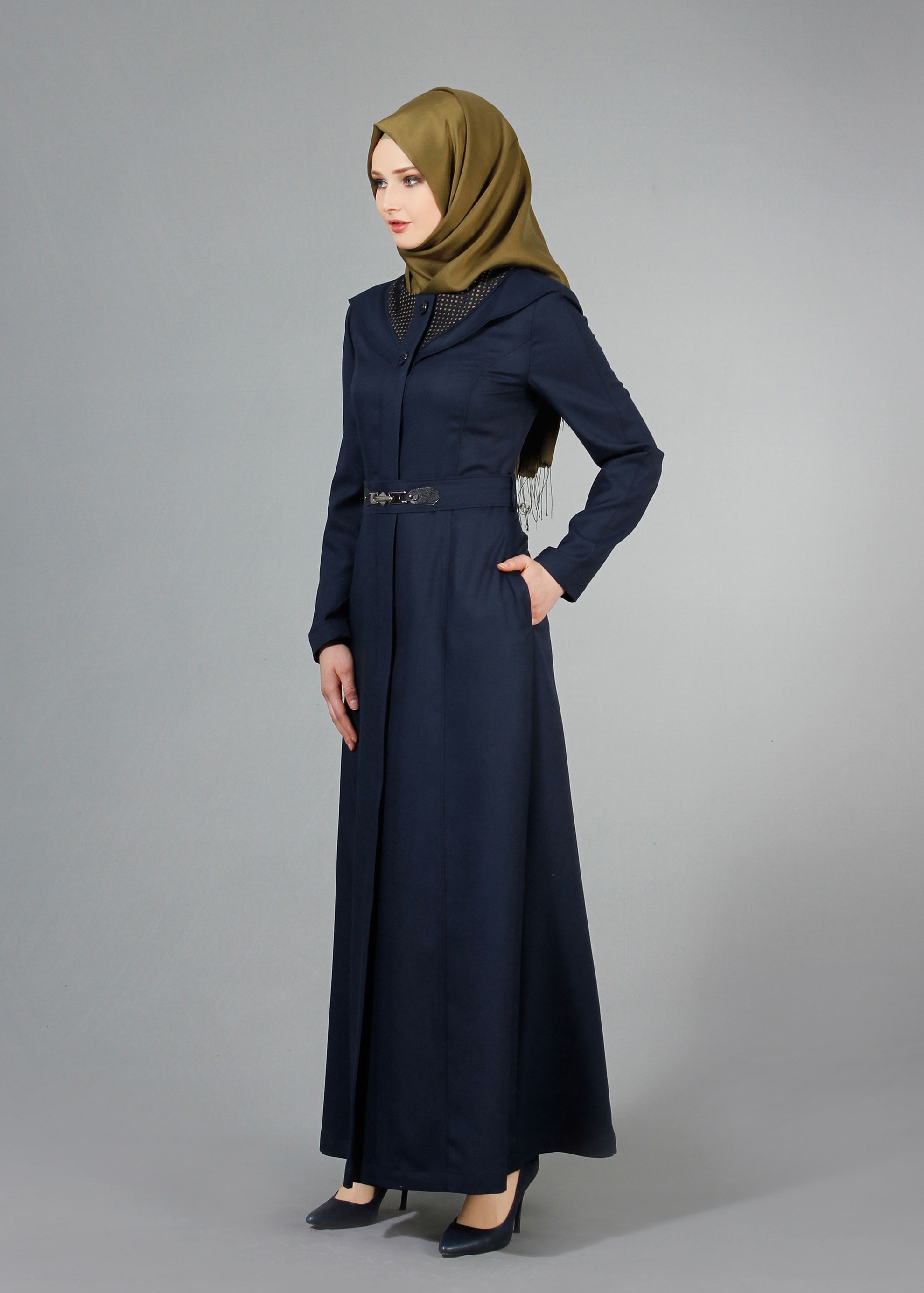 Tesettür giyim LACİVERT 1773 New Shine Tesettür Pardesü  40/48 TEK38