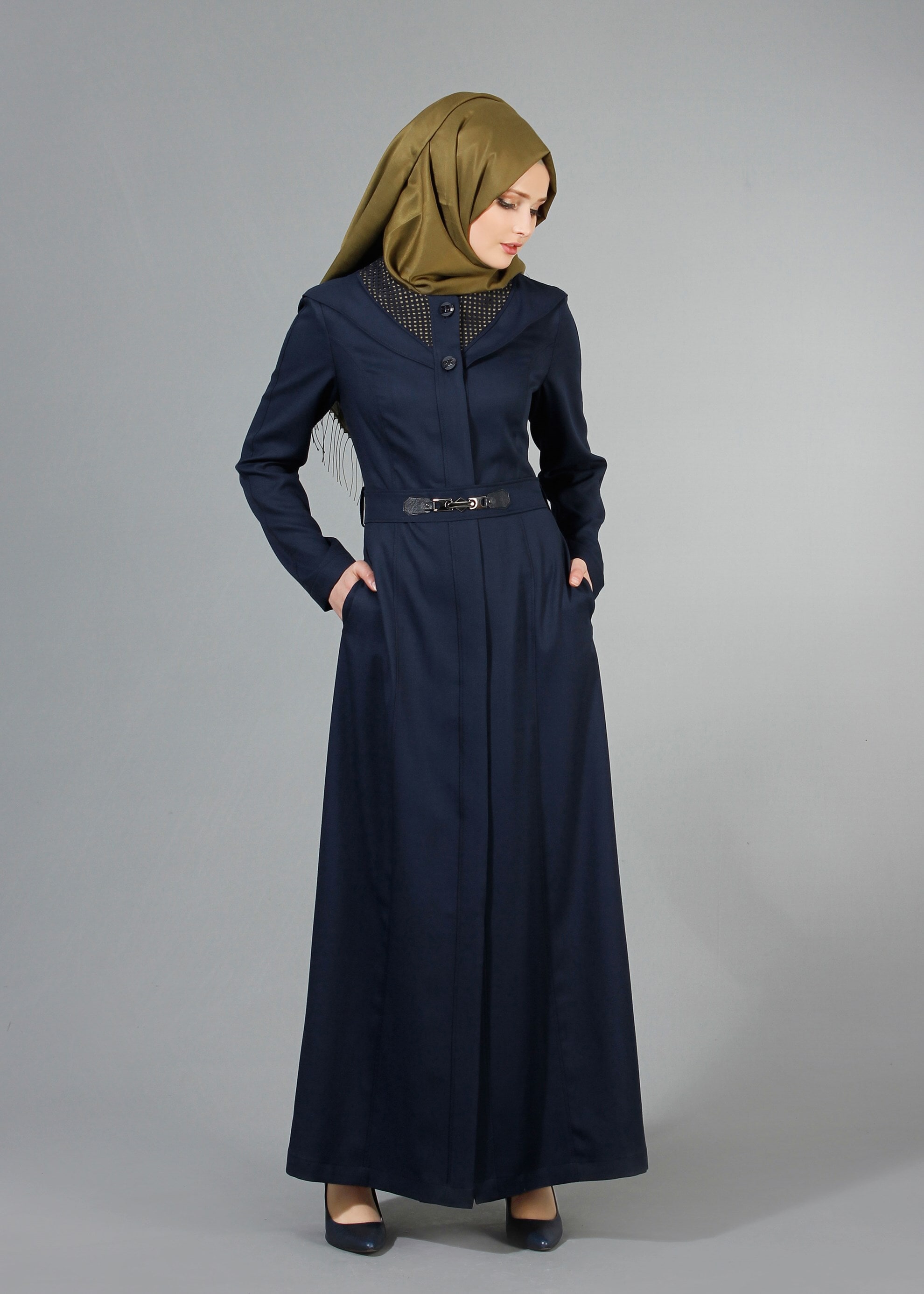 Tesettür giyim LACİVERT 1773 New Shine Tesettür Pardesü  40/48 TEK38