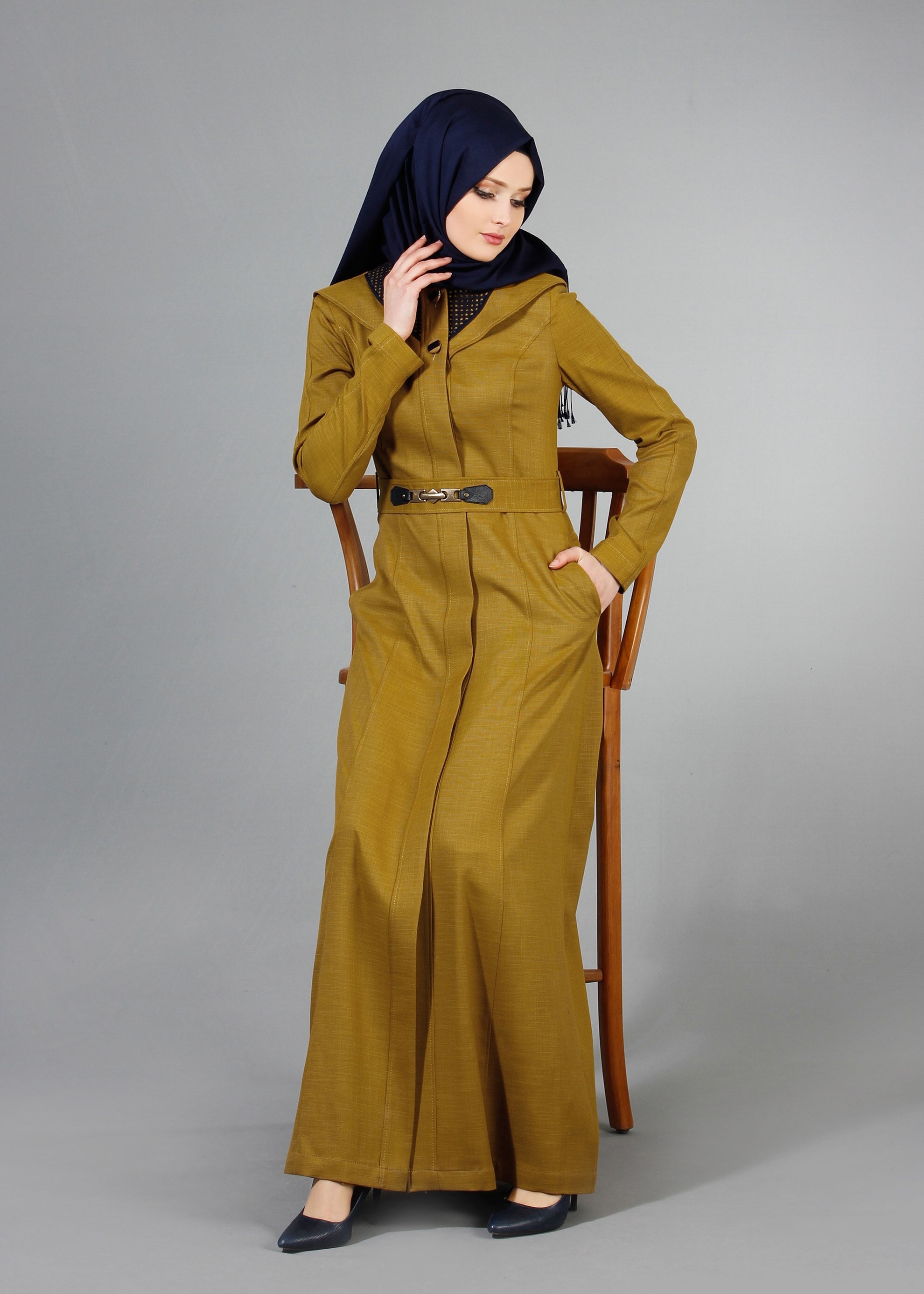 Tesettür giyim YEŞİL 1773 New Shine Tesettür Pardesü  40/48 TEK38