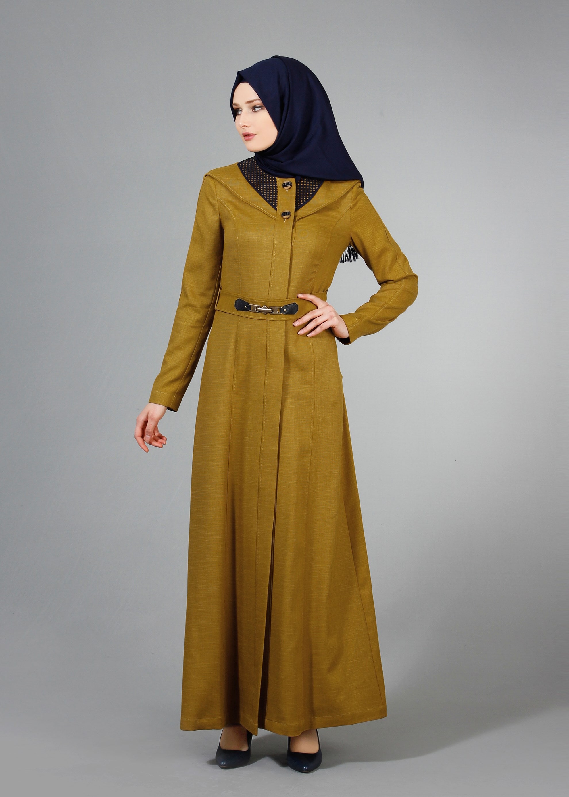 Tesettür giyim YEŞİL 1773 New Shine Tesettür Pardesü  40/48 TEK38