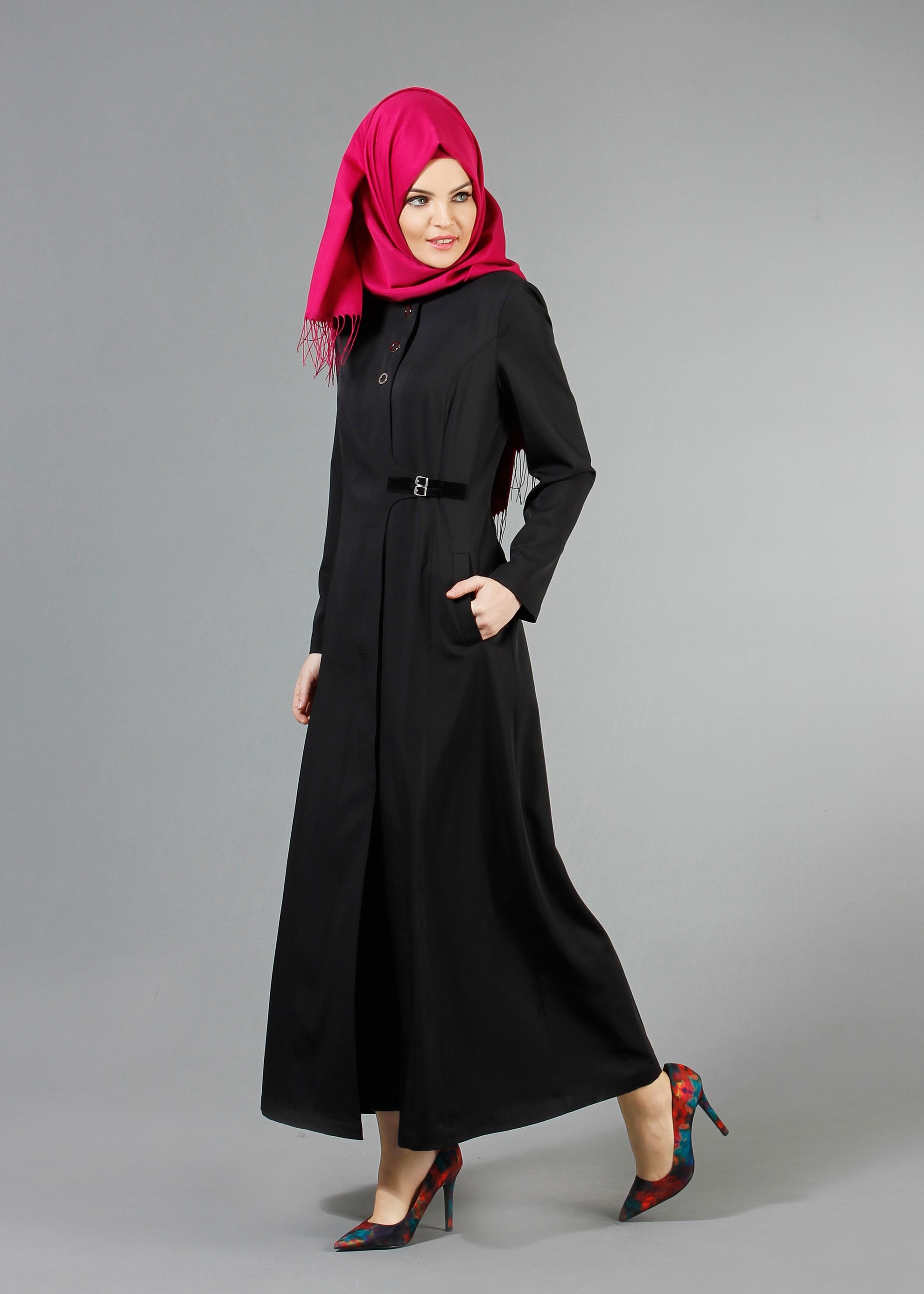 Tesettür giyim SİYAH 1774 Ferda Tesettür 55539 Pardesü 40/48 TEK38