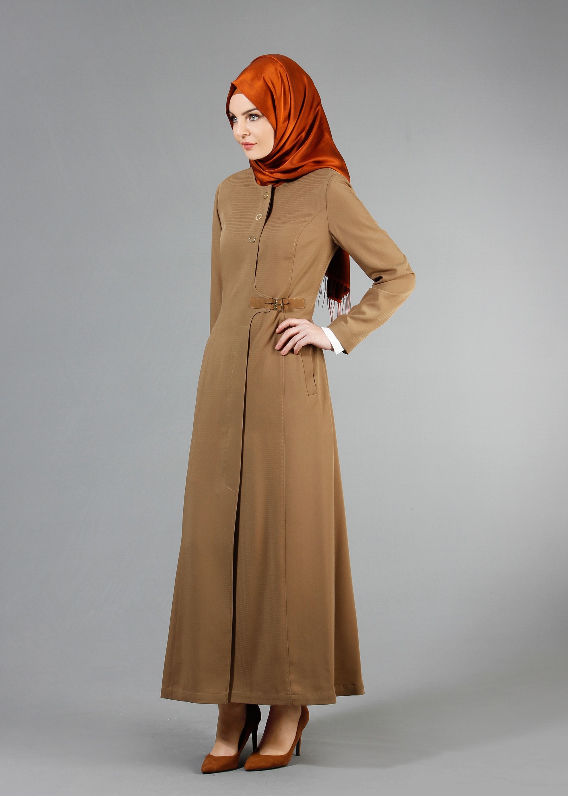 Tesettür giyim KAHVE 1774 Ferda Tesettür 55539 Pardesü 40/48 TEK38