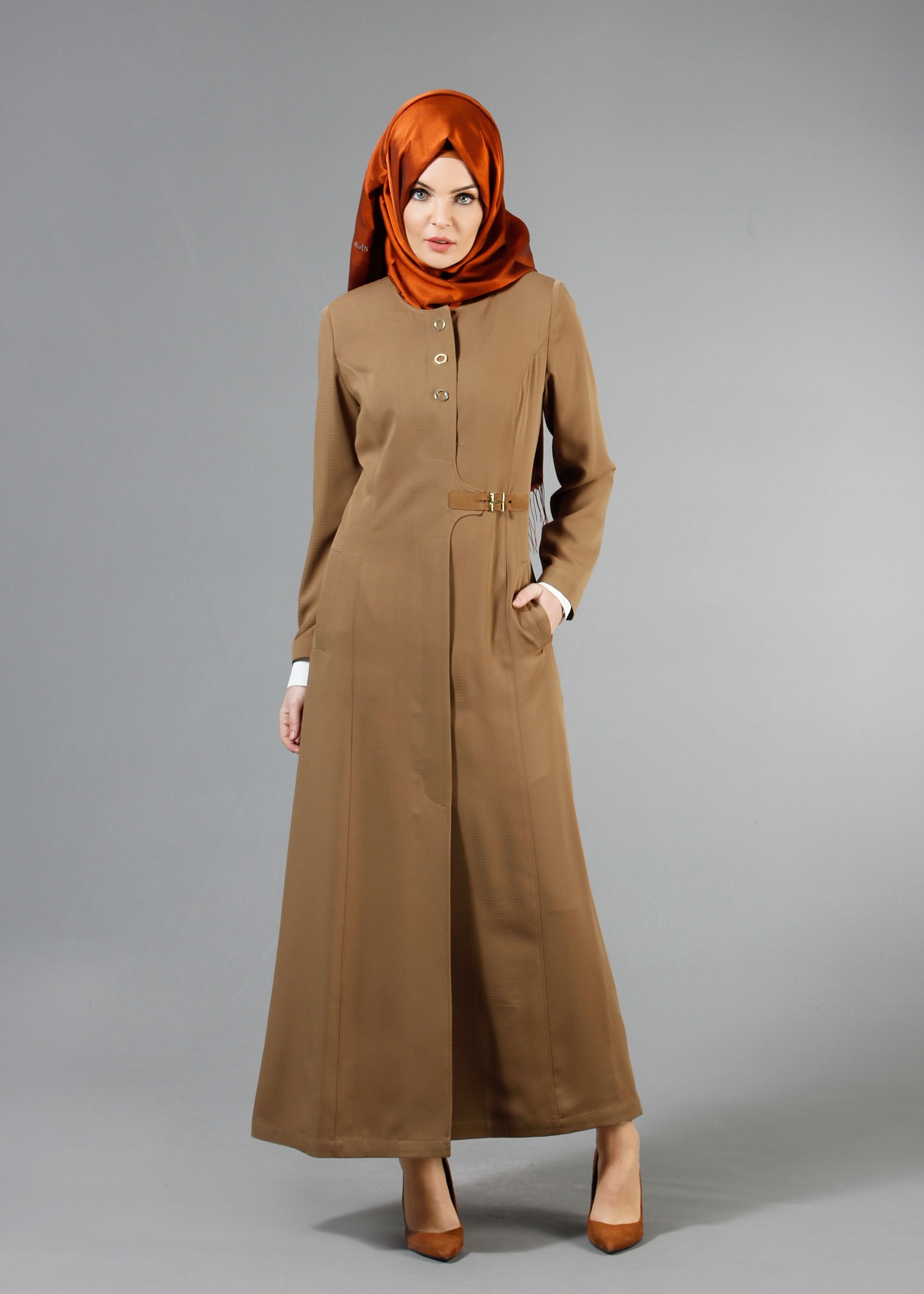 Tesettür giyim KAHVE 1774 Ferda Tesettür 55539 Pardesü 40/48 TEK38