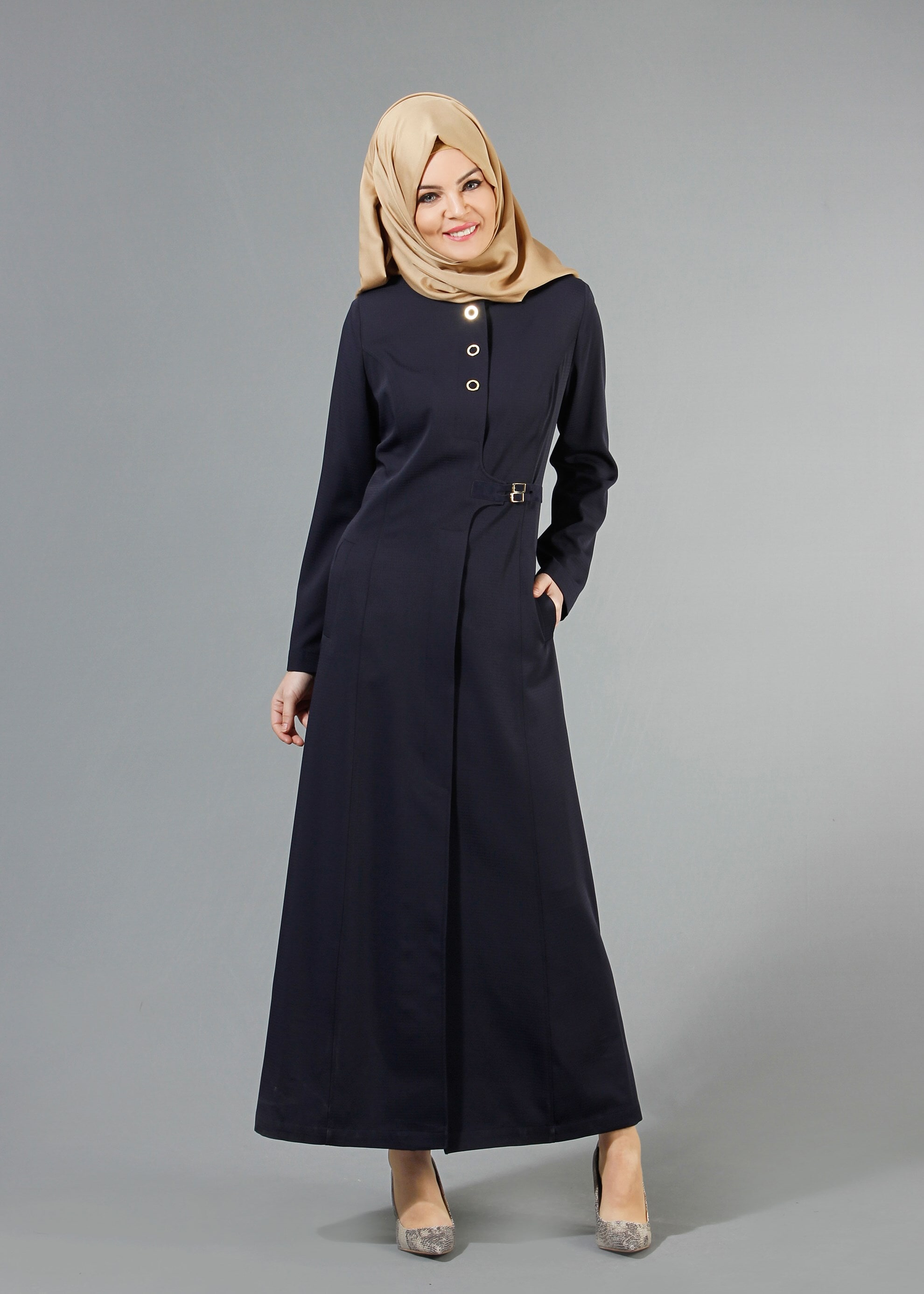 Tesettür giyim LACİVERT 1774 Ferda Tesettür 55539 Pardesü 40/48 TEK38