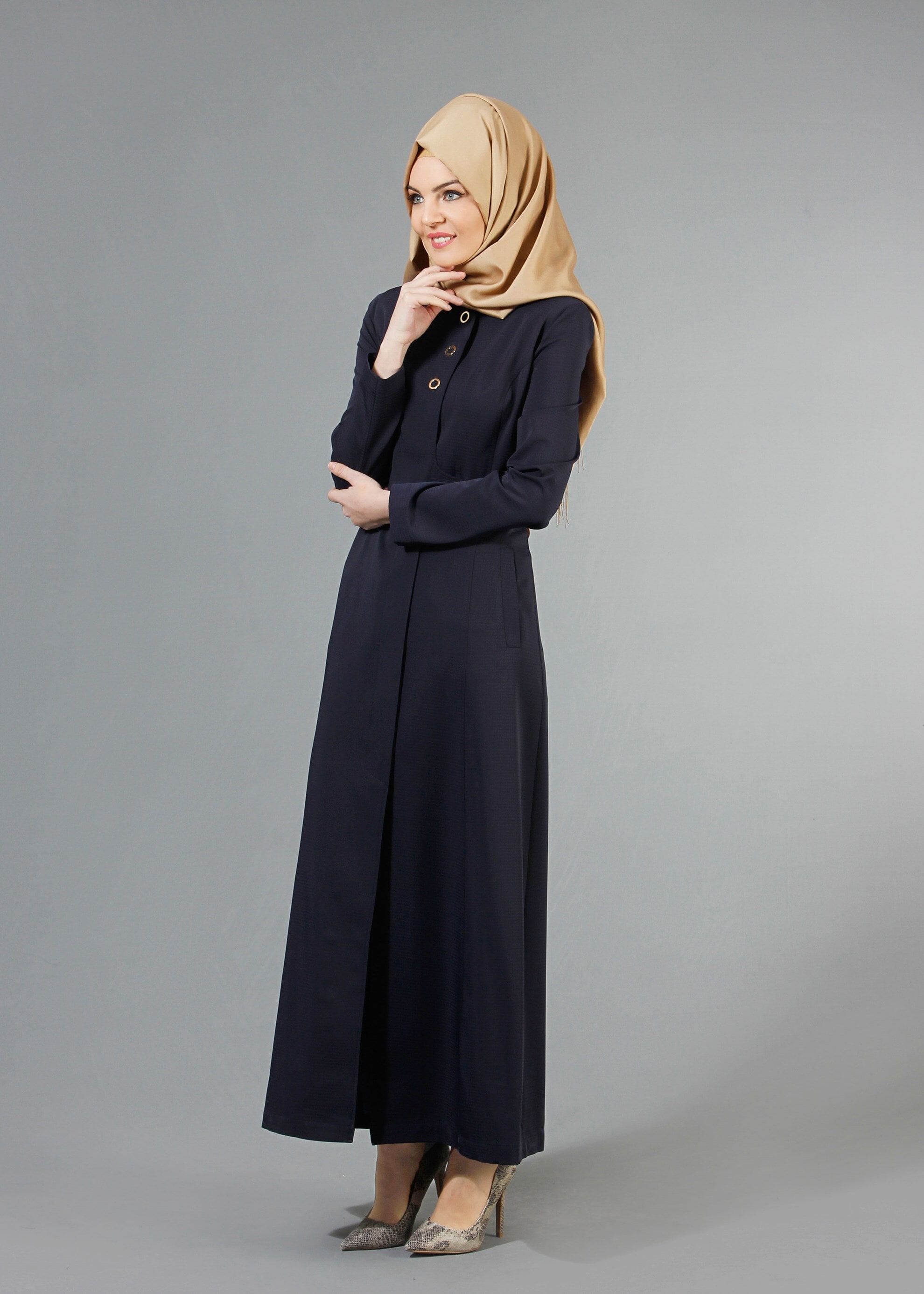 Tesettür giyim LACİVERT 1774 Ferda Tesettür 55539 Pardesü 40/48 TEK38