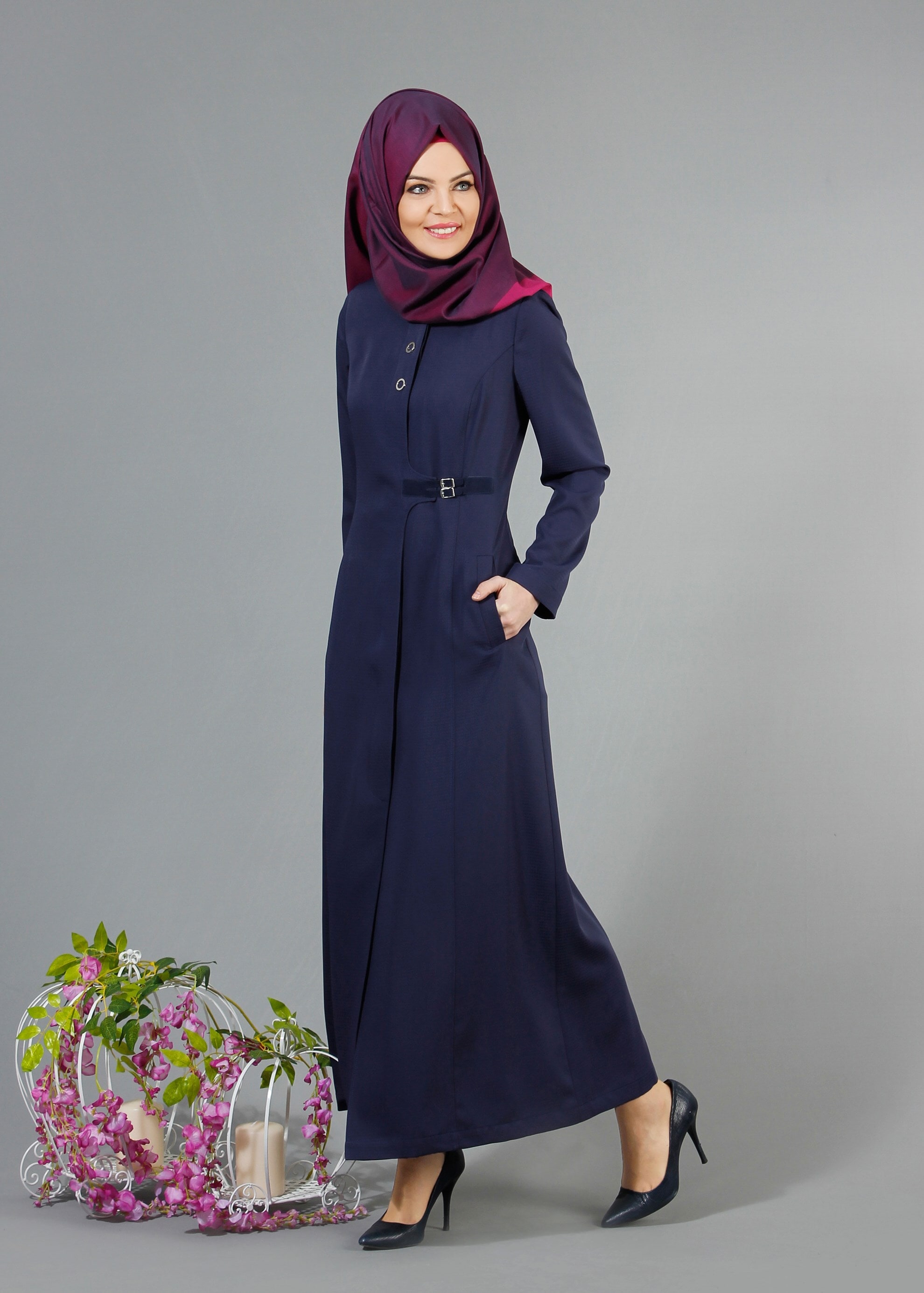Tesettür giyim LACİVERT 1774 Ferda Tesettür 55539 Pardesü 40/48 TEK38