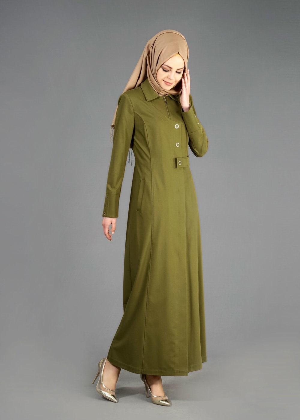 Tesettür giyim YEŞİL 1775 Deborah Tesettür Pardesü 38/46 TEK40