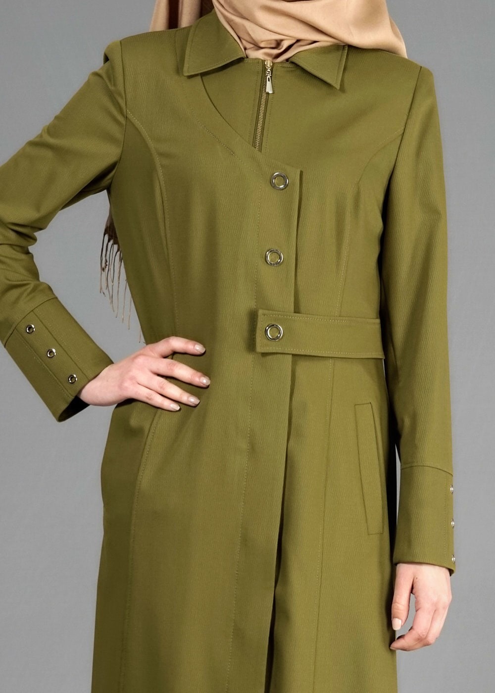 Tesettür giyim YEŞİL 1775 Deborah Tesettür Pardesü 38/46 TEK40