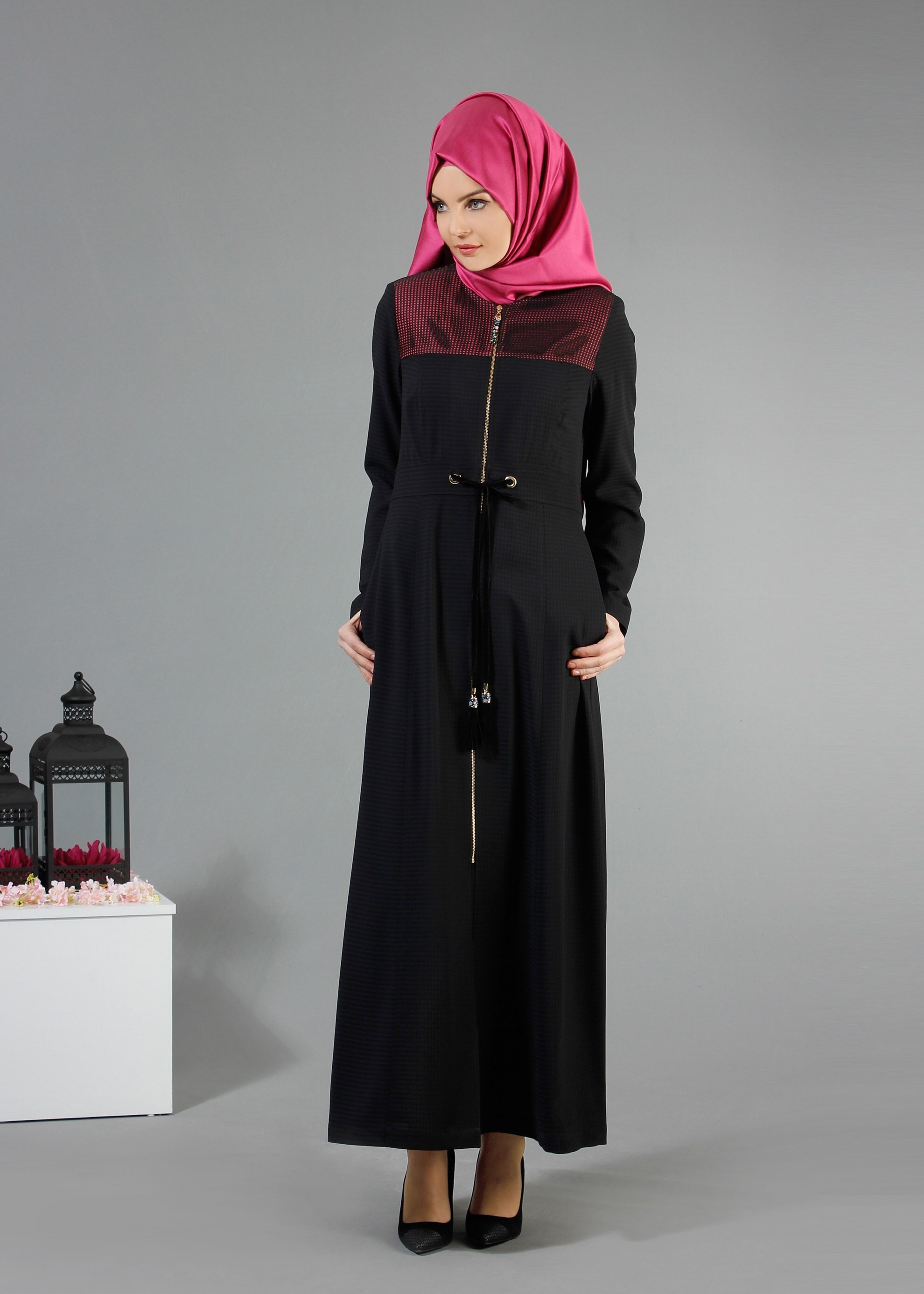 Tesettür giyim SİYAH 1777 Uvertur Tesettür Pardesü 38/46 TEK40