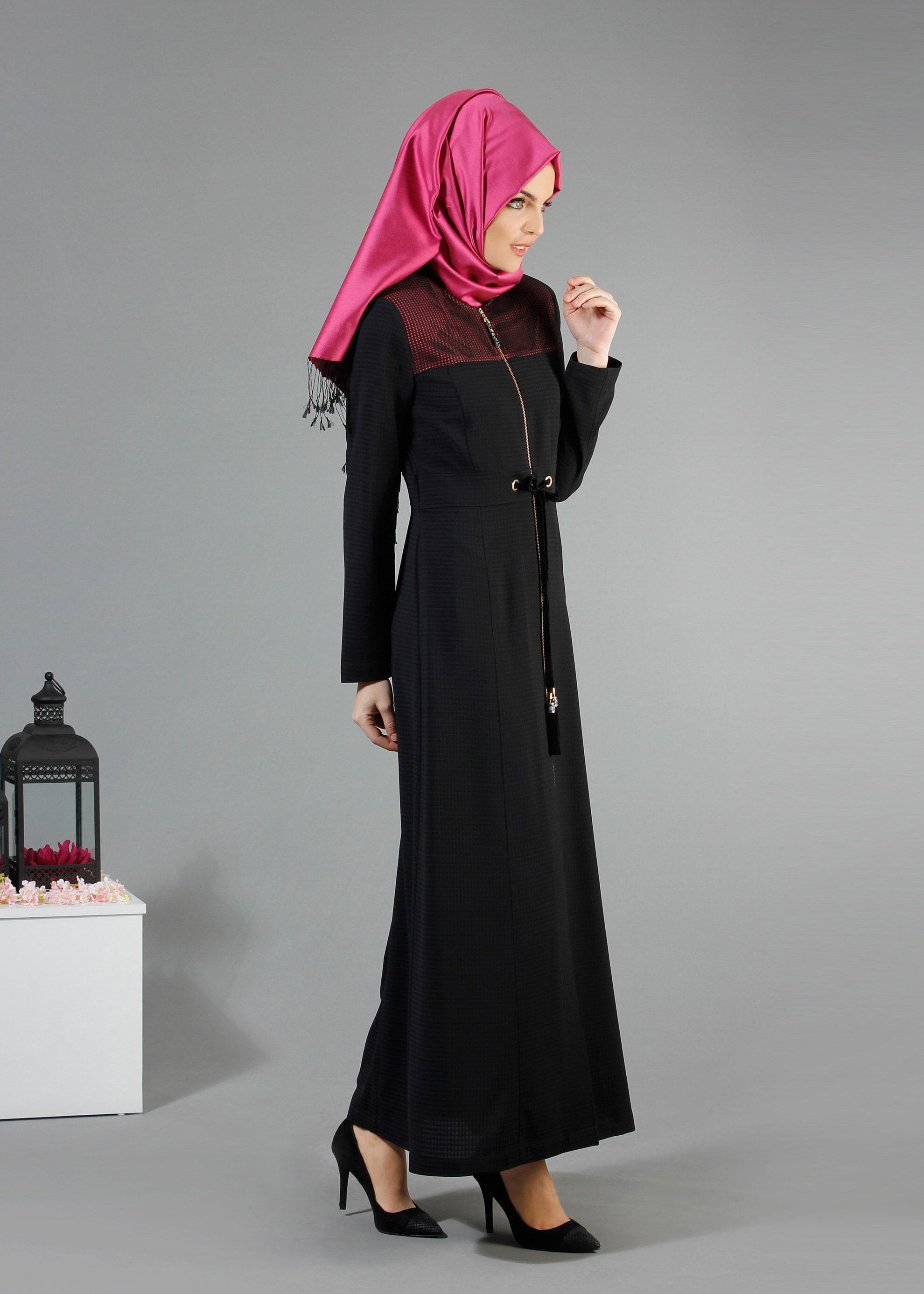 Tesettür giyim SİYAH 1777 Uvertur Tesettür Pardesü 38/46 TEK40