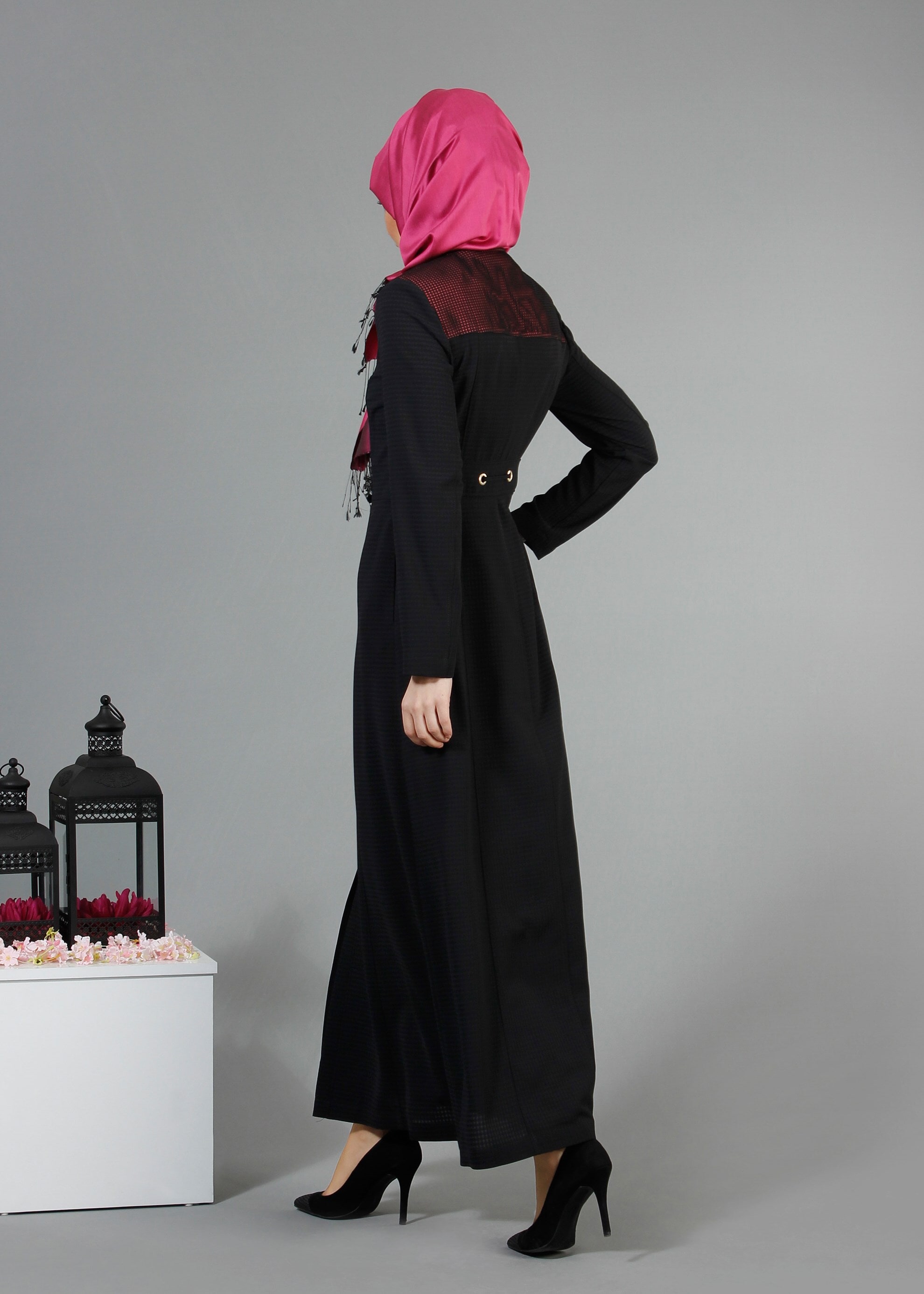 Tesettür giyim SİYAH 1777 Uvertur Tesettür Pardesü 38/46 TEK40