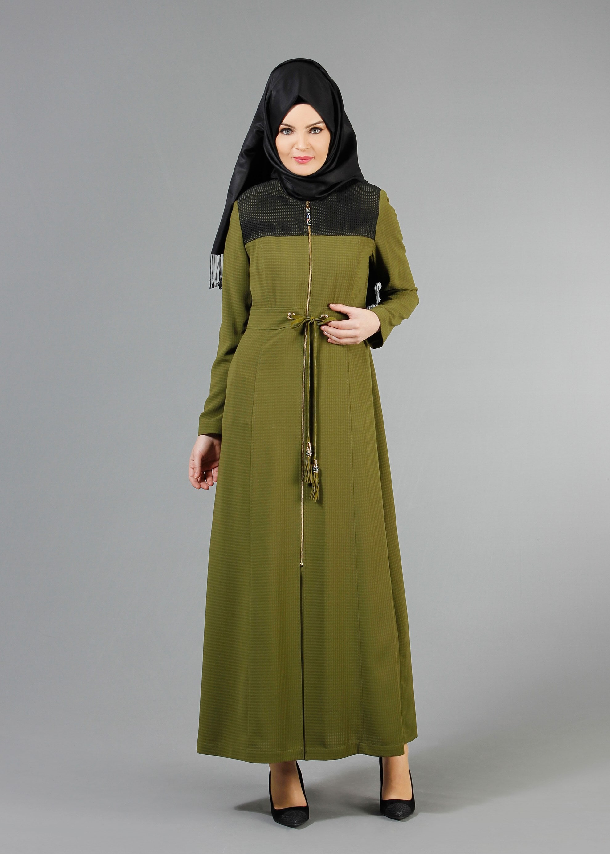 Tesettür giyim YEŞİL 1777 Uvertur Tesettür Pardesü 38/46 TEK40