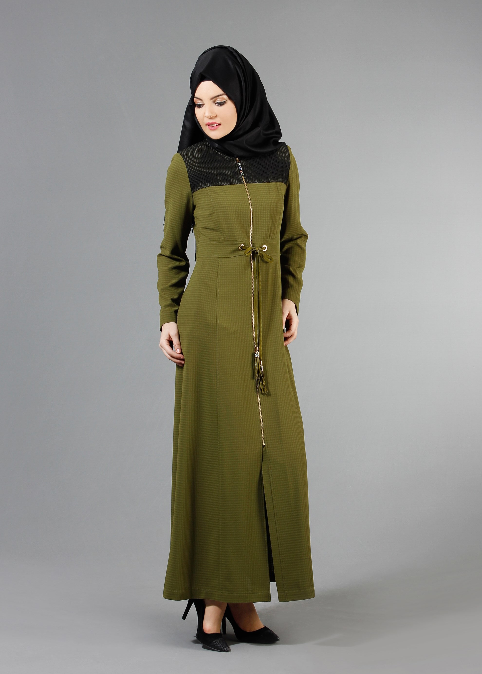 Tesettür giyim YEŞİL 1777 Uvertur Tesettür Pardesü 38/46 TEK40