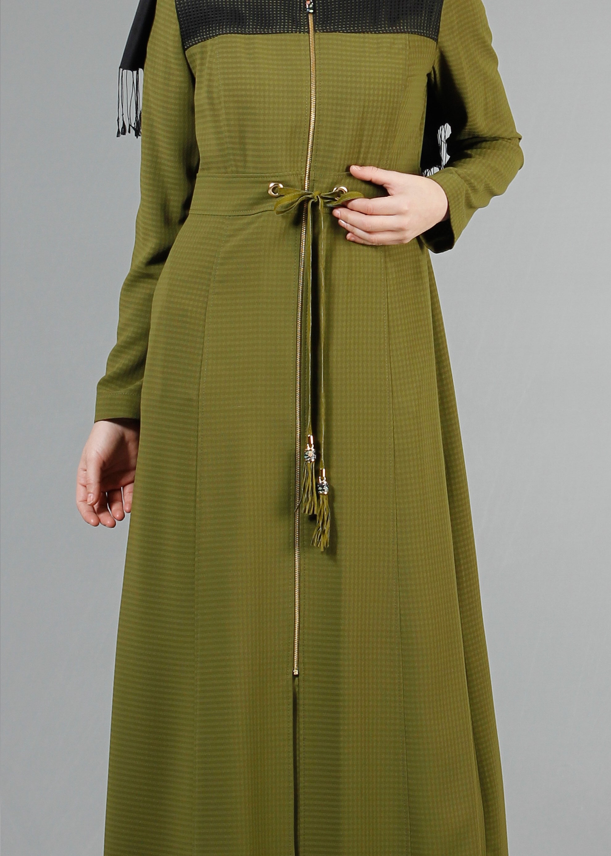 Tesettür giyim YEŞİL 1777 Uvertur Tesettür Pardesü 38/46 TEK40