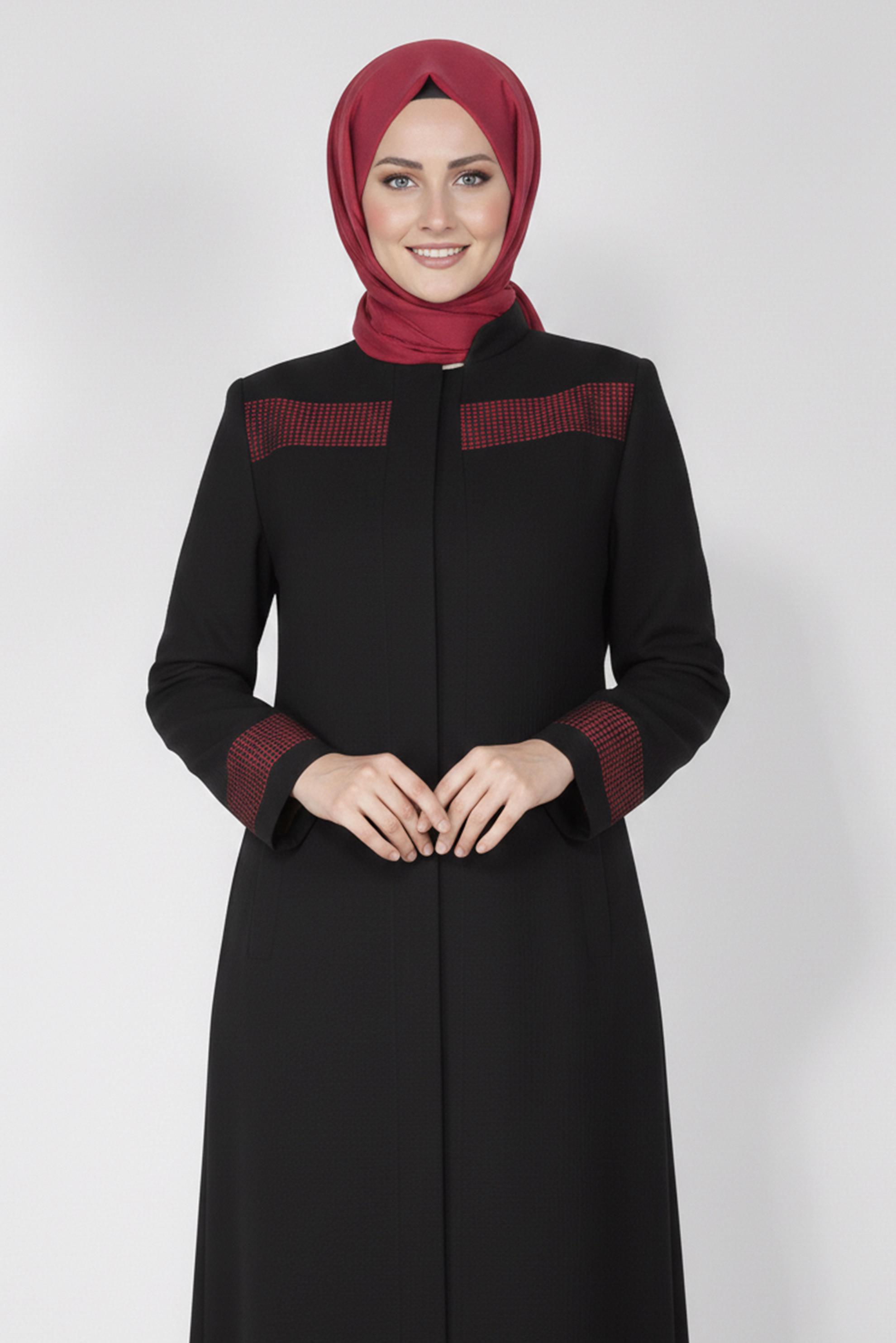 Tesettür giyim SİYAH PÖTİKARE DESEN HAKİM YAKA PARDESÜ 1778 