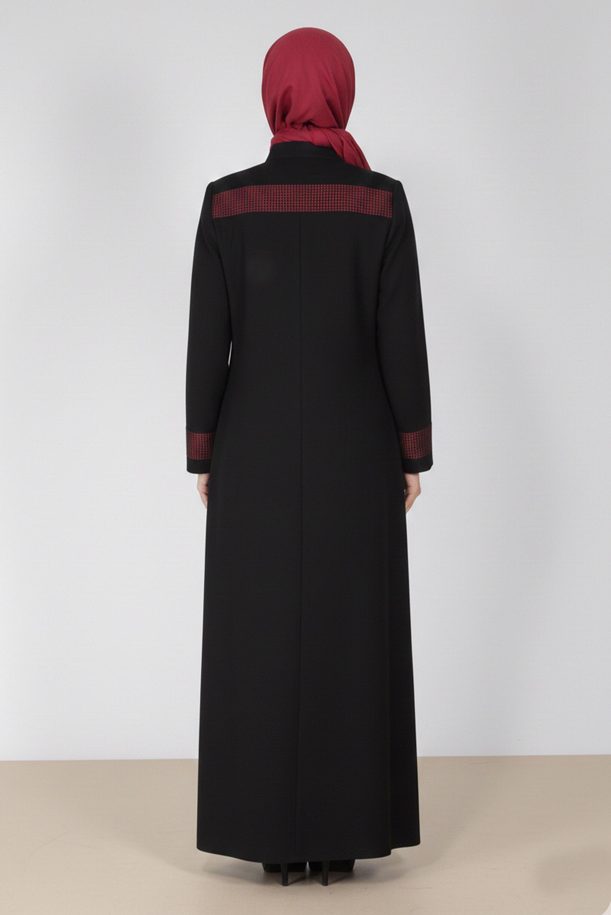 Tesettür giyim SİYAH PÖTİKARE DESEN HAKİM YAKA PARDESÜ 1778 