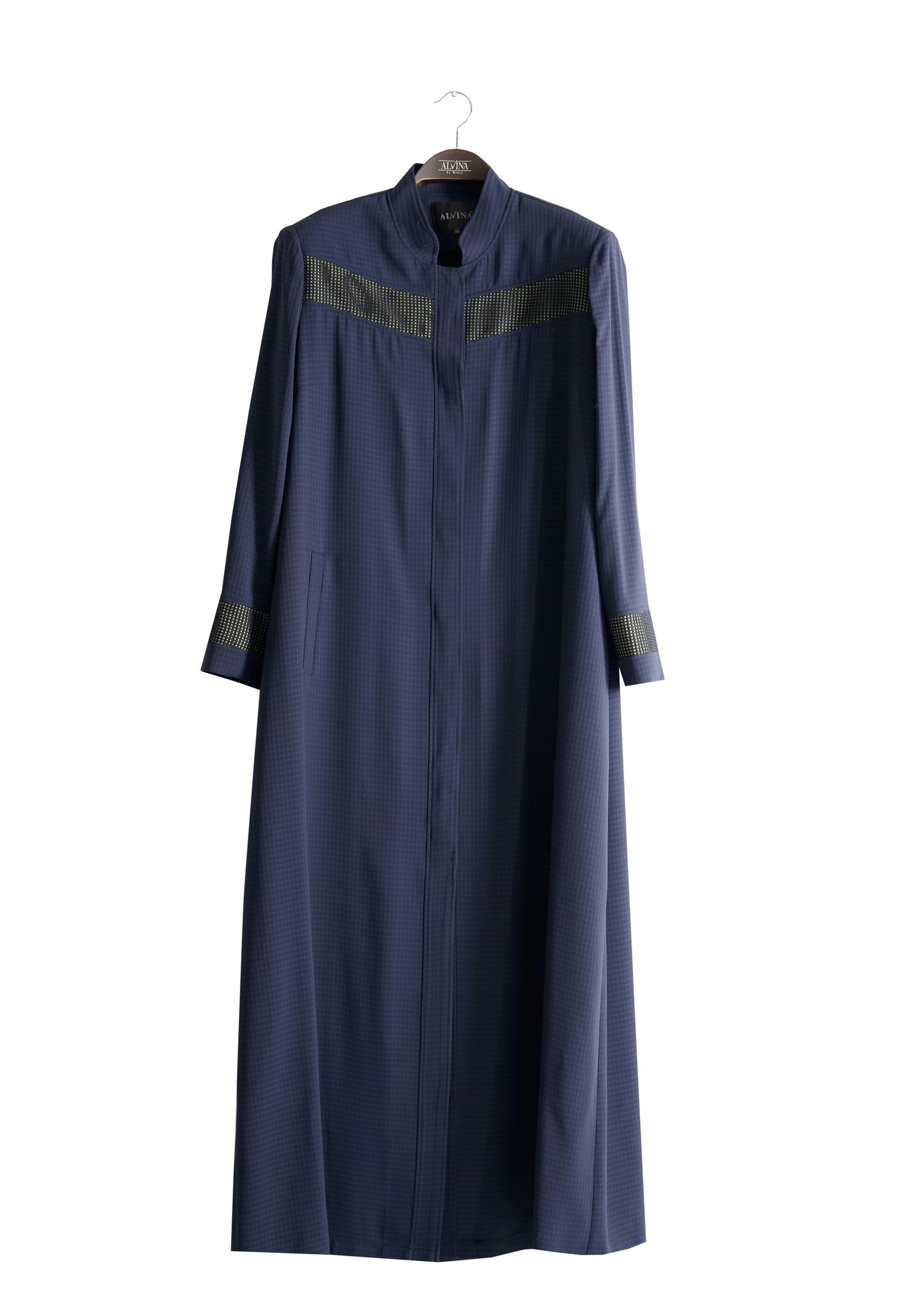 Tesettür giyim LACİVERT PÖTİKARE DESEN HAKİM YAKA PARDESÜ 1778 