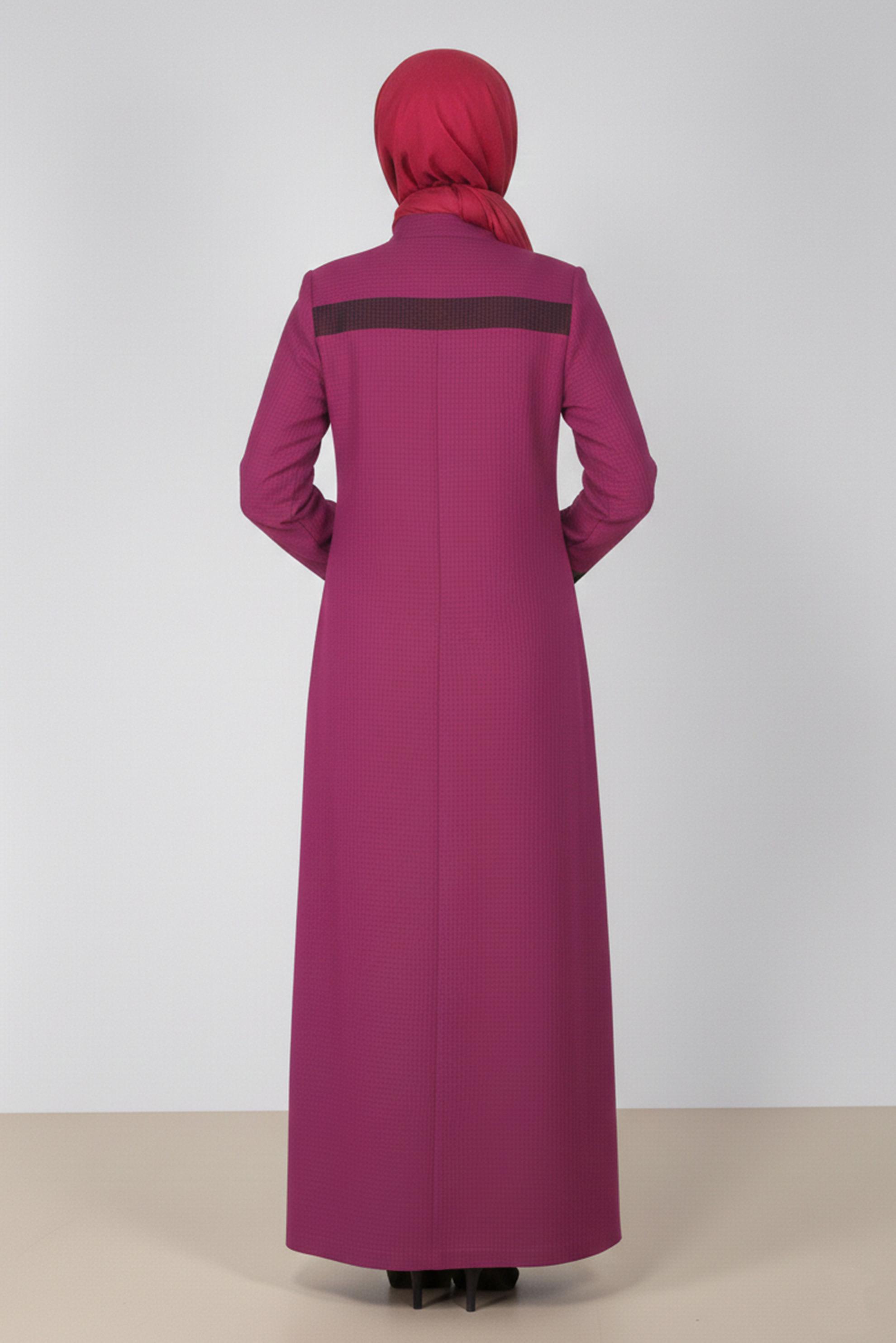 Tesettür giyim MOR PÖTİKARE DESEN HAKİM YAKA PARDESÜ 1778 