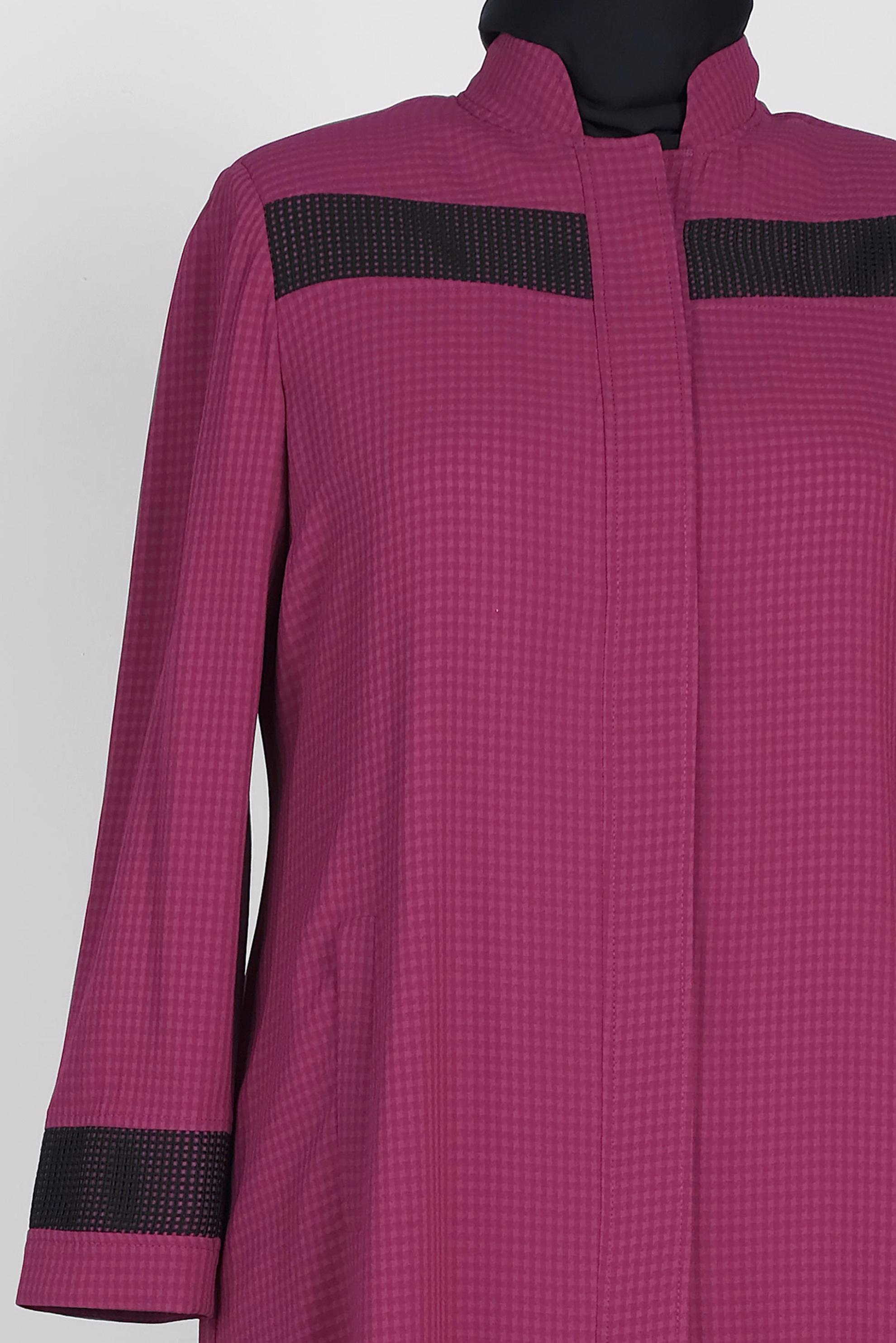 Tesettür giyim MOR PÖTİKARE DESEN HAKİM YAKA PARDESÜ 1778 