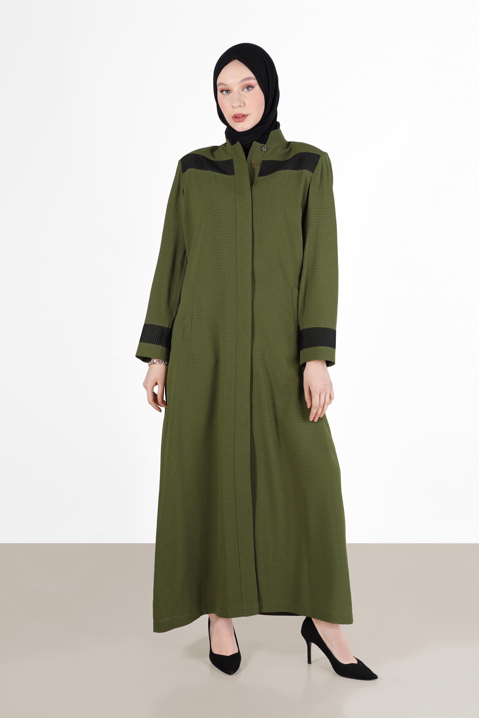 Vêtements hijab VERT PARDESSUS COL MANDARINE MOTIF VICHY 1778