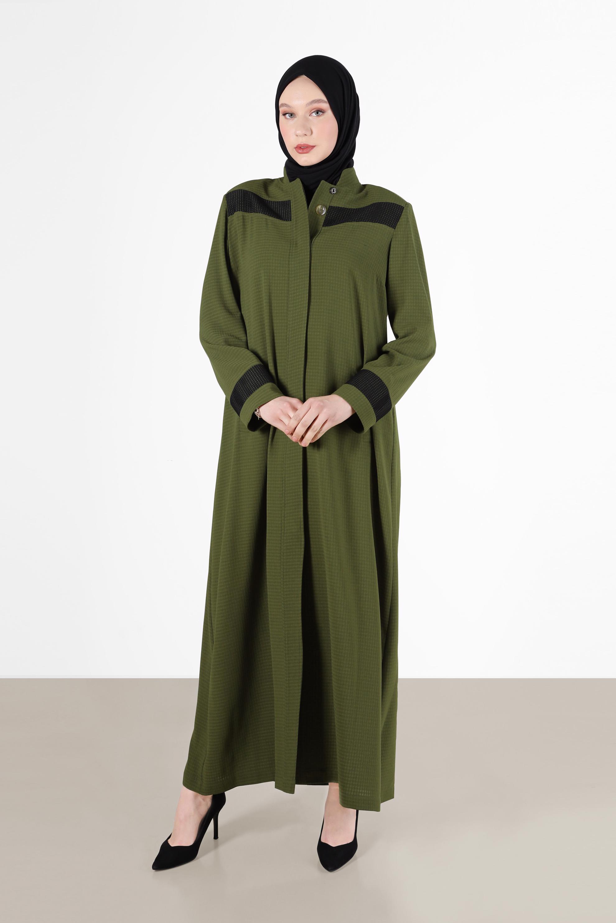 Vêtements hijab VERT PARDESSUS COL MANDARINE MOTIF VICHY 1778