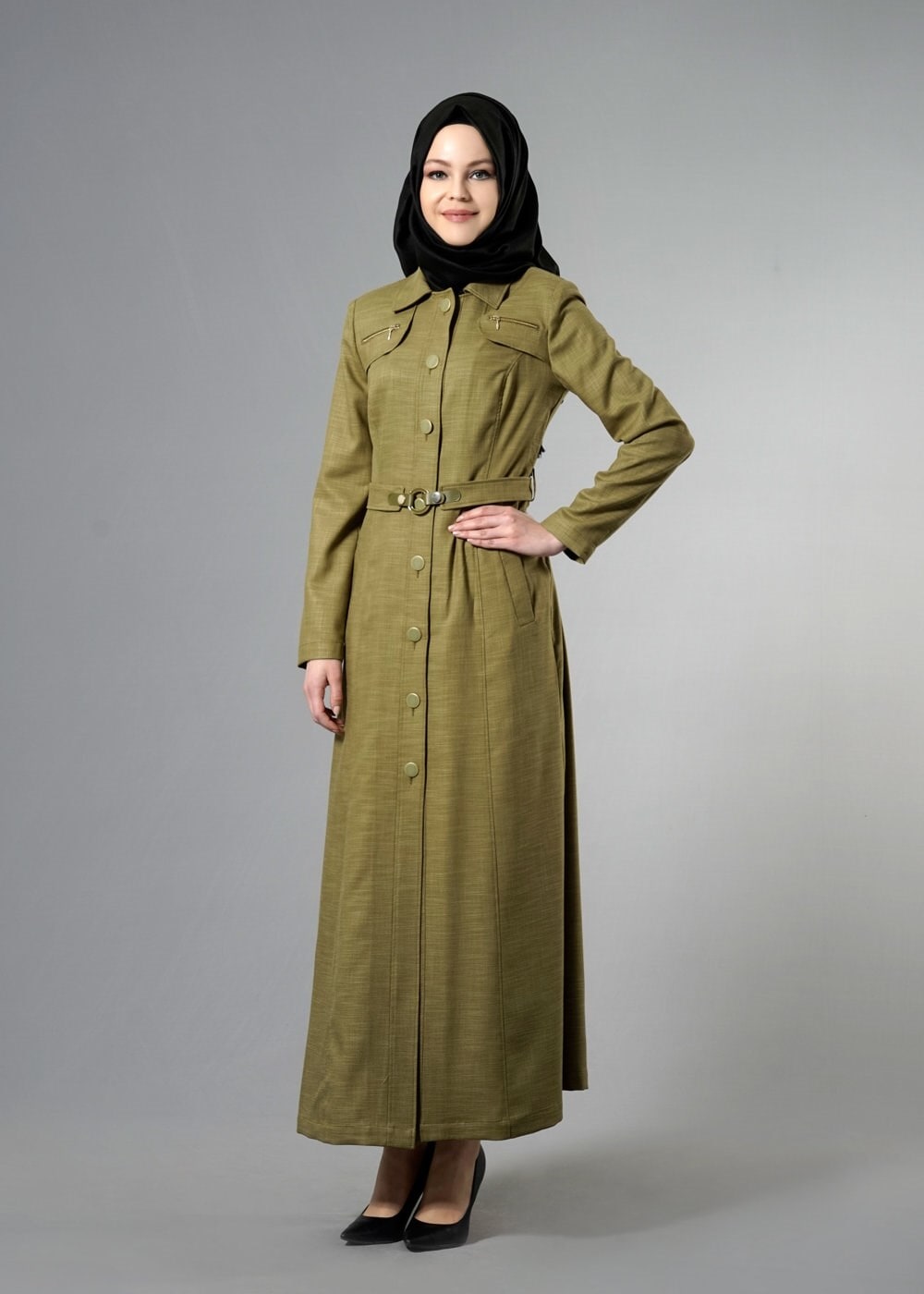 Tesettür giyim YEŞİL 1780 New Shine Tesettür Pardesü 38/46 TEK40