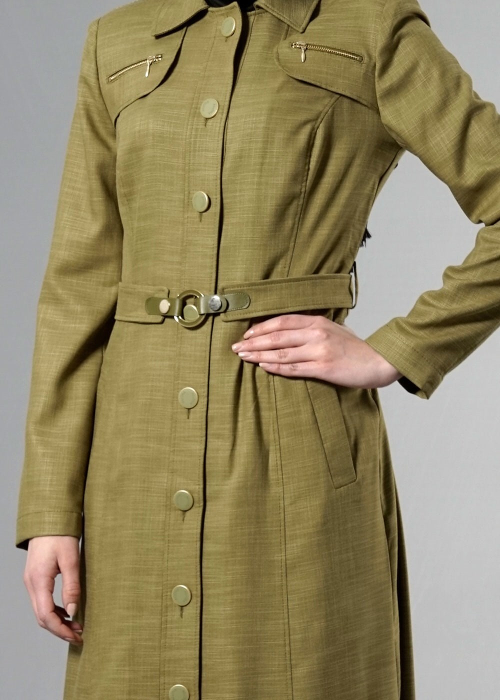 Tesettür giyim YEŞİL 1780 New Shine Tesettür Pardesü 38/46 TEK40