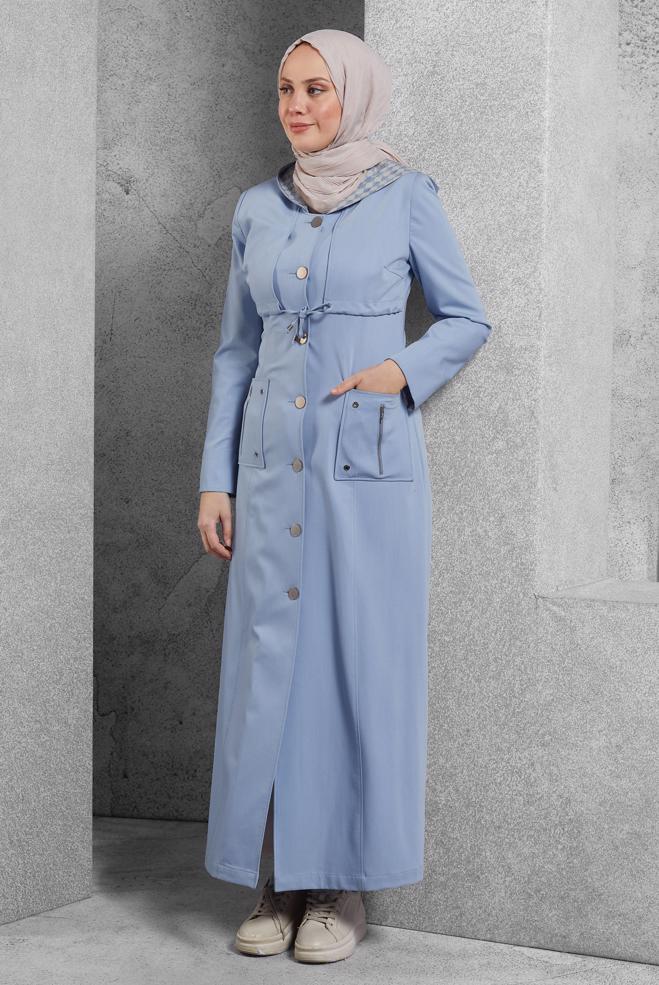 Tesettür giyim MAVİ KAPÜŞONLU PARDESÜ 1788 - ALVİNA