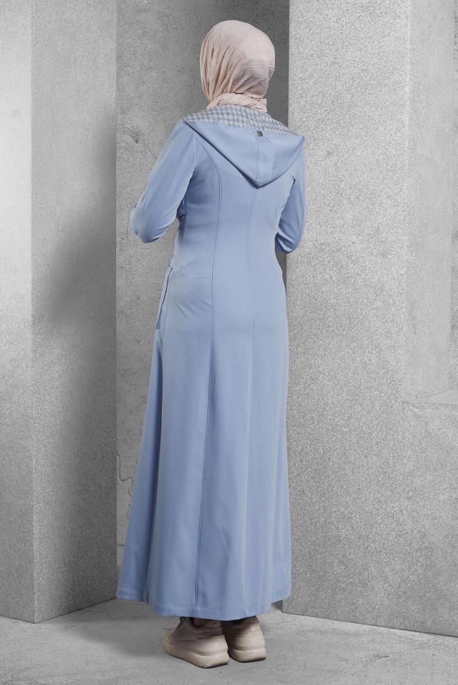 Tesettür giyim MAVİ KAPÜŞONLU PARDESÜ 1788 - ALVİNA