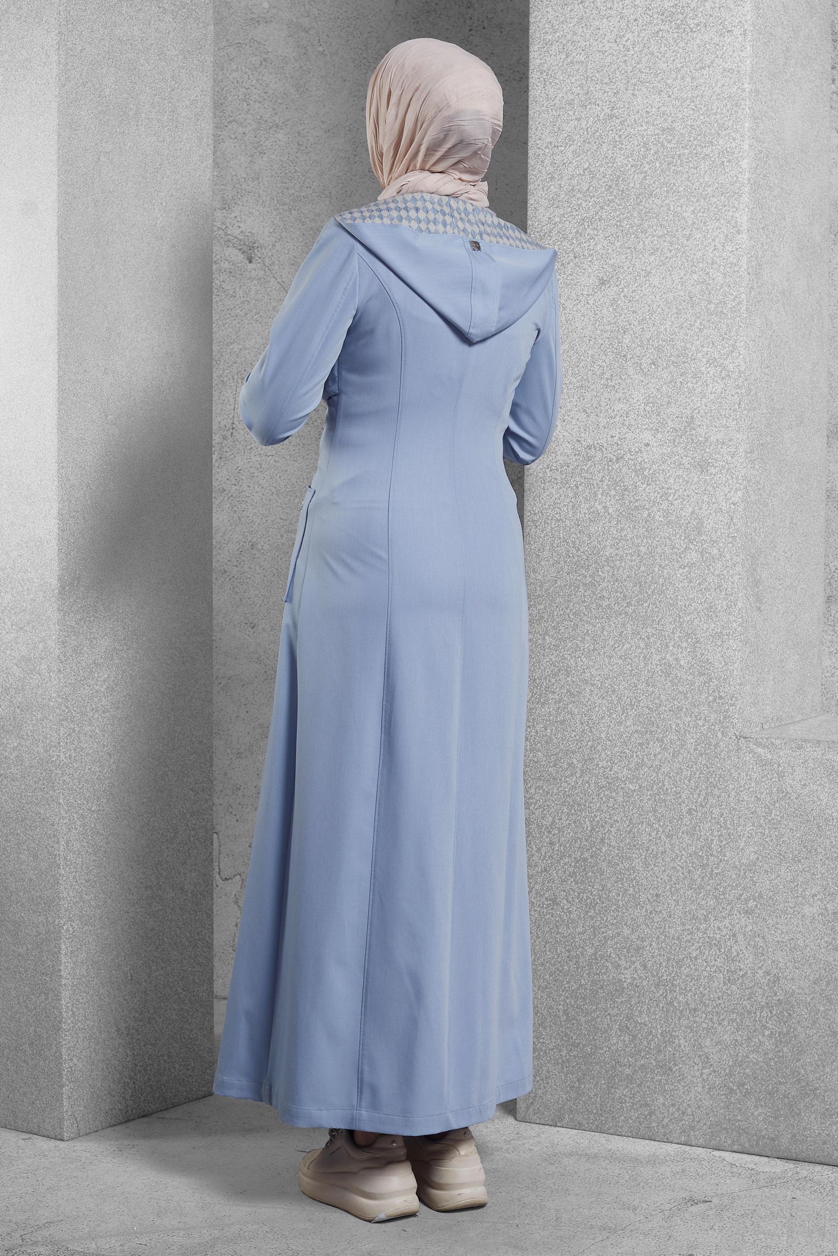 Tesettür giyim MAVİ KAPÜŞONLU PARDESÜ 1788