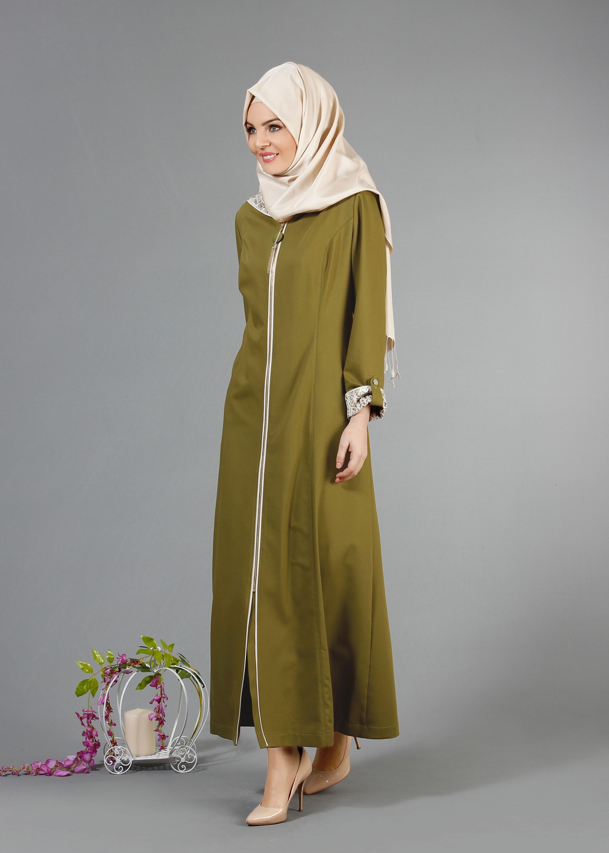 Tesettür giyim YEŞİL 1793 Deborah Tesettür Pardesü 40/48 TEK38