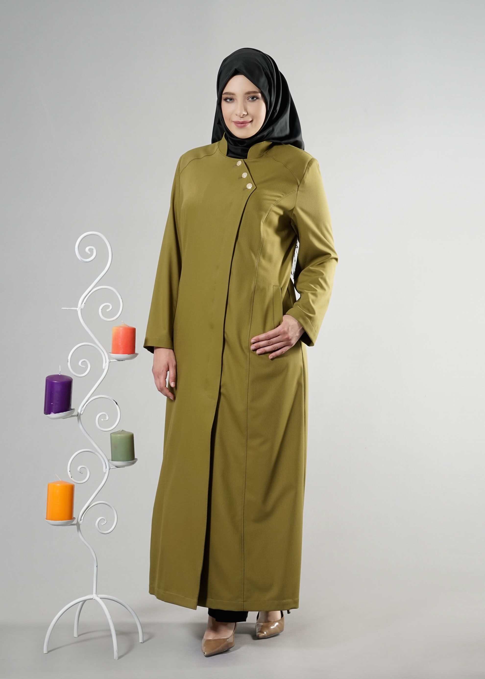 Tesettür giyim YEŞİL 1797 Deborah Tesettür Pardesü 46/52 TEK44