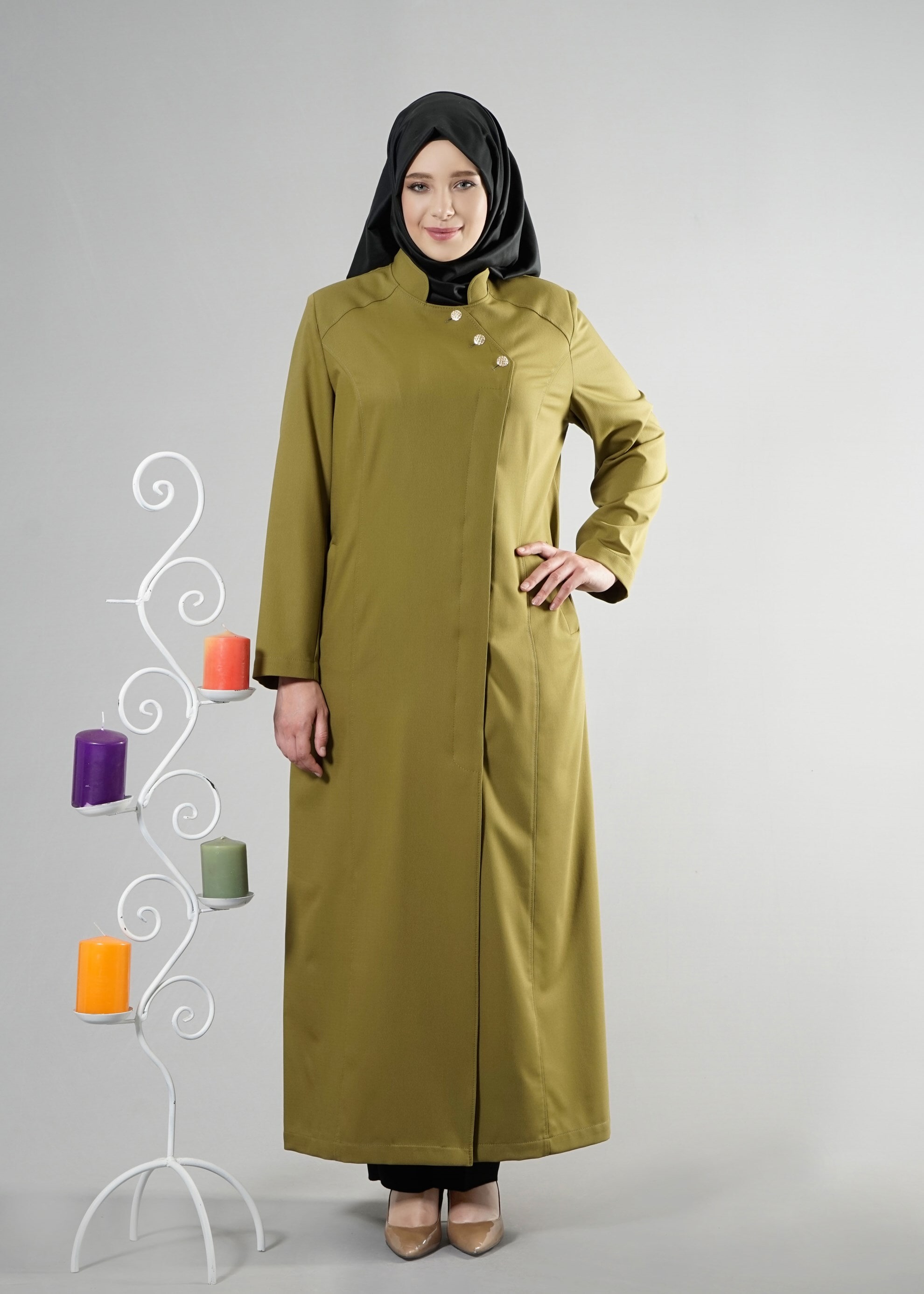 Tesettür giyim YEŞİL 1797 Deborah Tesettür Pardesü 46/52 TEK44