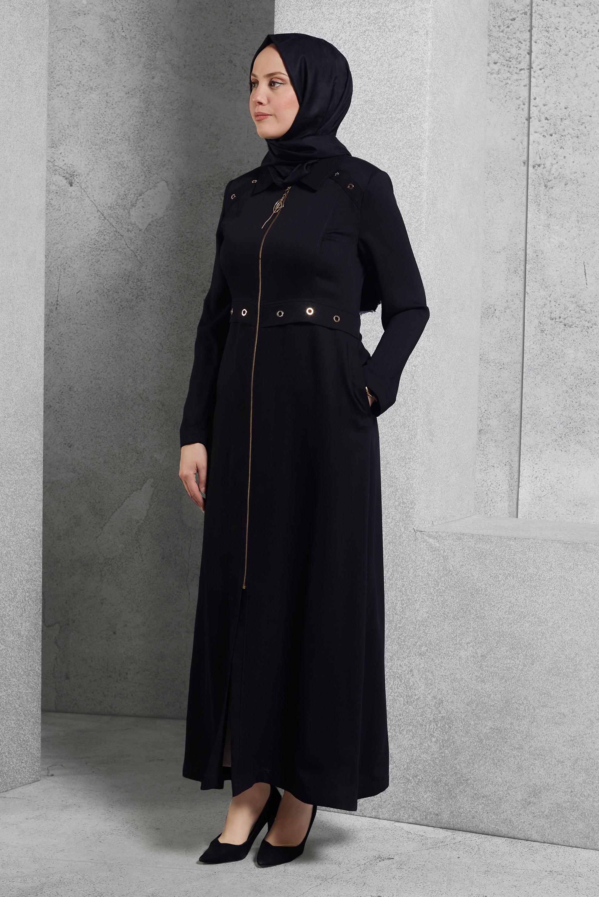 Tesettür giyim SİYAH FERMUARLI PARDESÜ 1800