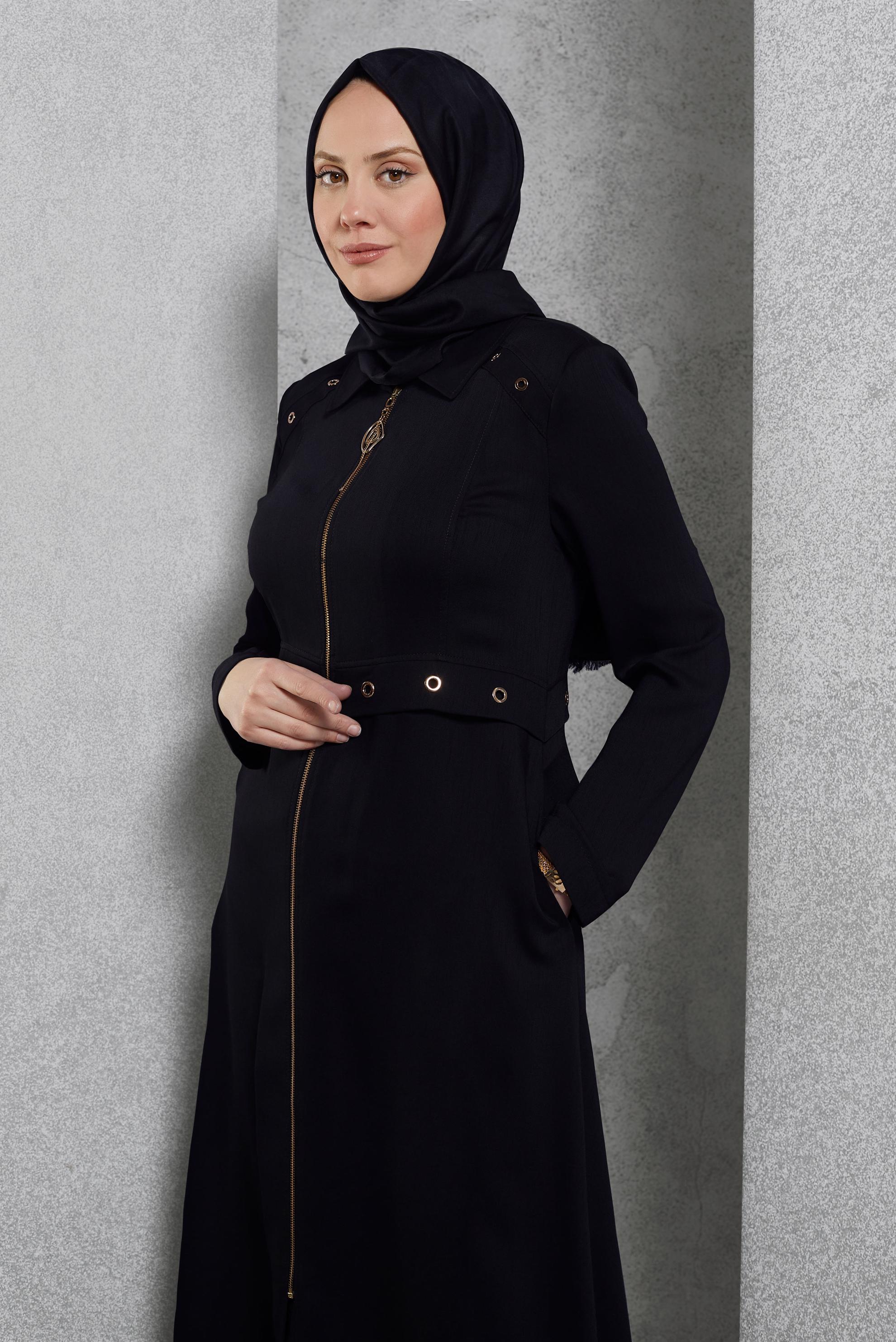 Tesettür giyim SİYAH FERMUARLI PARDESÜ 1800