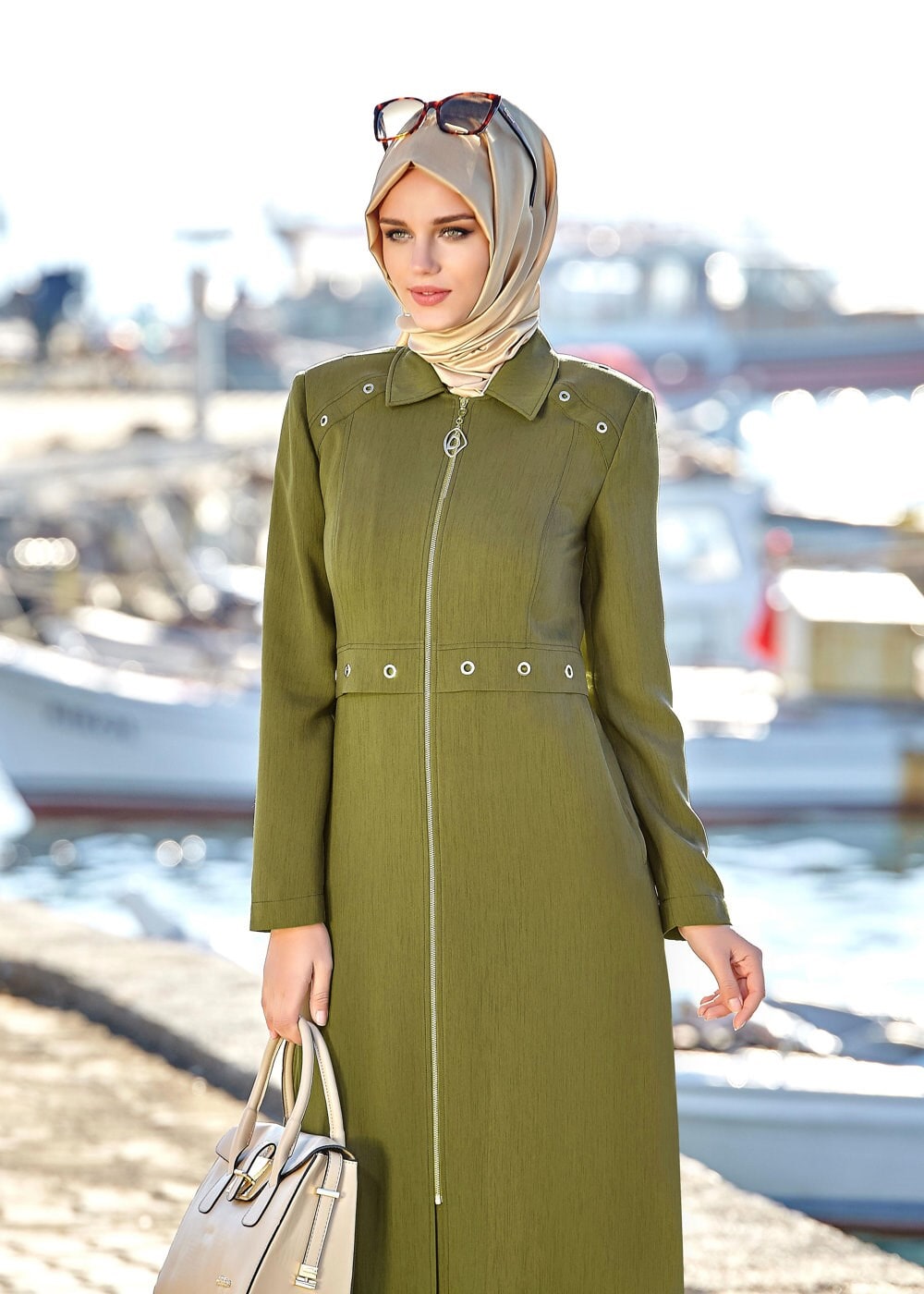 Tesettür giyim YEŞİL FERMUARLI PARDESÜ 1800