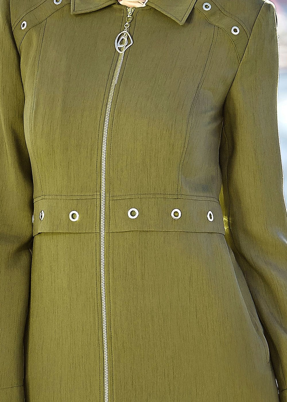 Tesettür giyim YEŞİL FERMUARLI PARDESÜ 1800