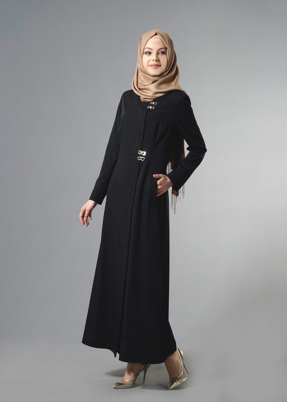 Tesettür giyim SİYAH CEPLİ TESETTÜR PARDESÜ 1809
