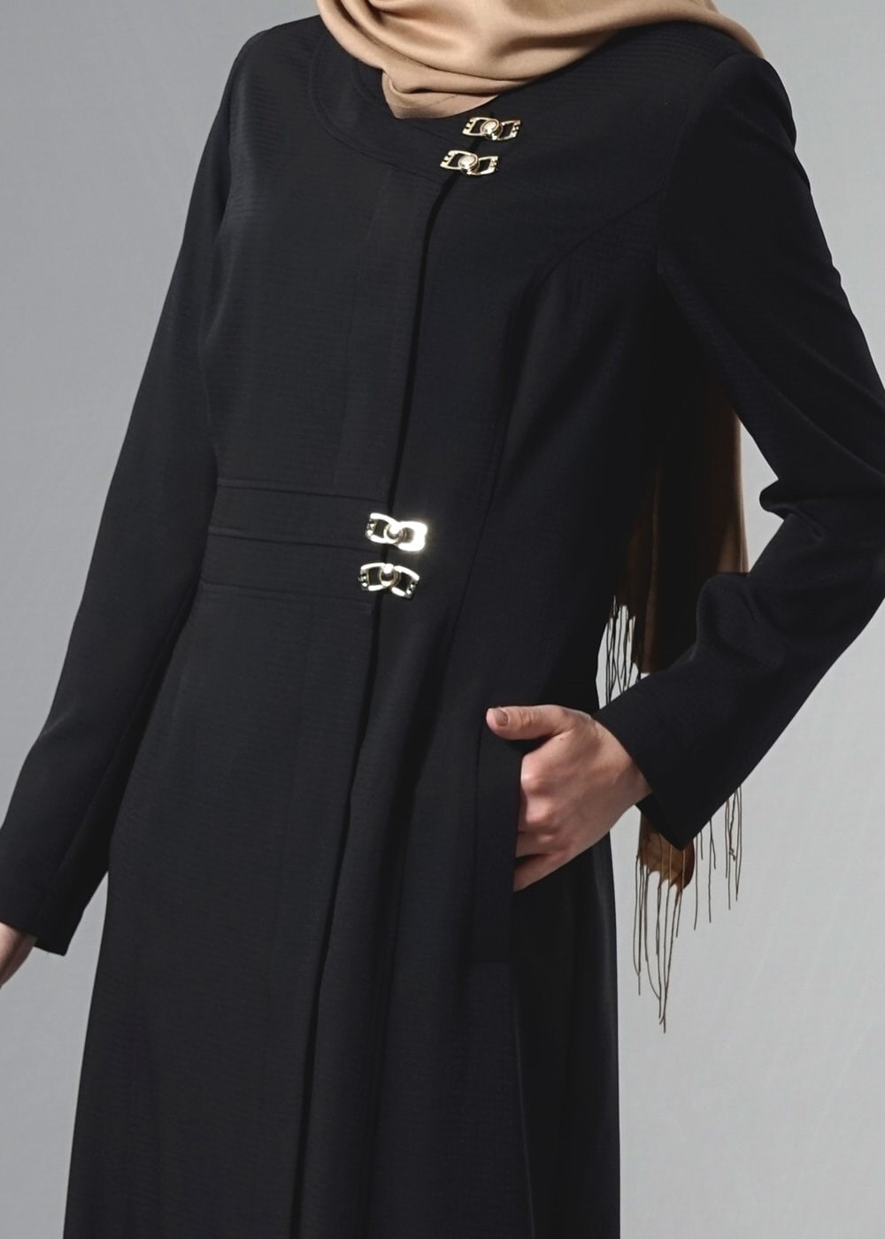 Tesettür giyim SİYAH CEPLİ TESETTÜR PARDESÜ 1809