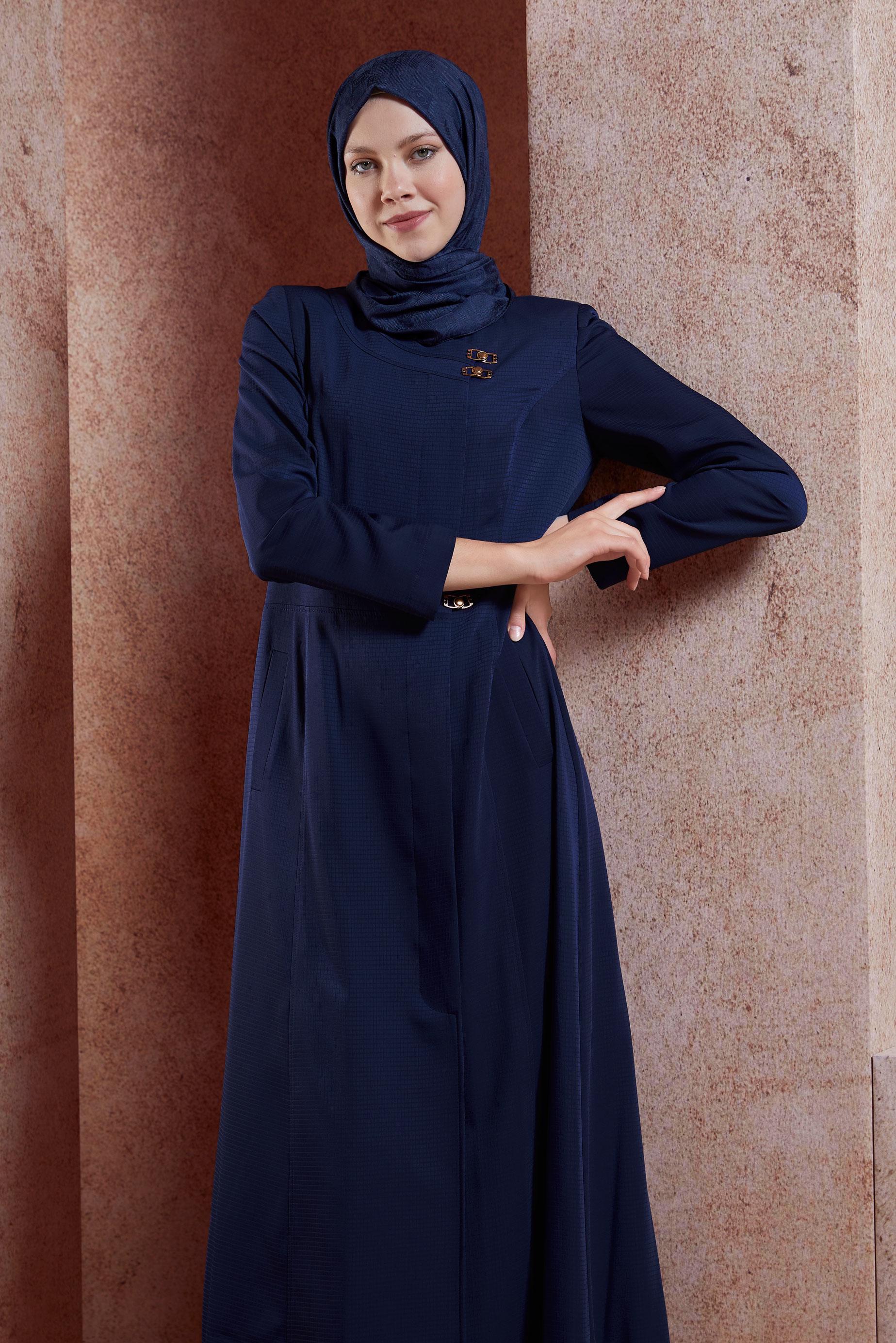 Tesettür giyim LACİVERT CEPLİ TESETTÜR PARDESÜ 1809