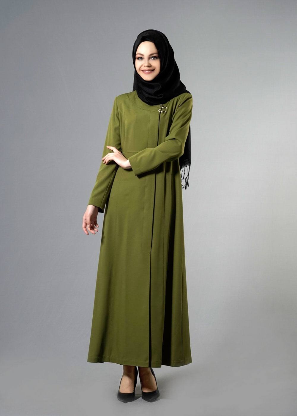 Tesettür giyim YEŞİL CEPLİ TESETTÜR PARDESÜ 1809