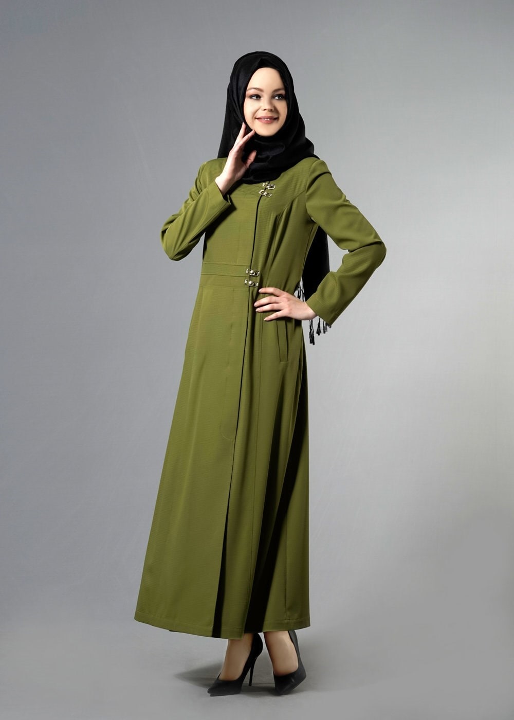 Tesettür giyim YEŞİL CEPLİ TESETTÜR PARDESÜ 1809