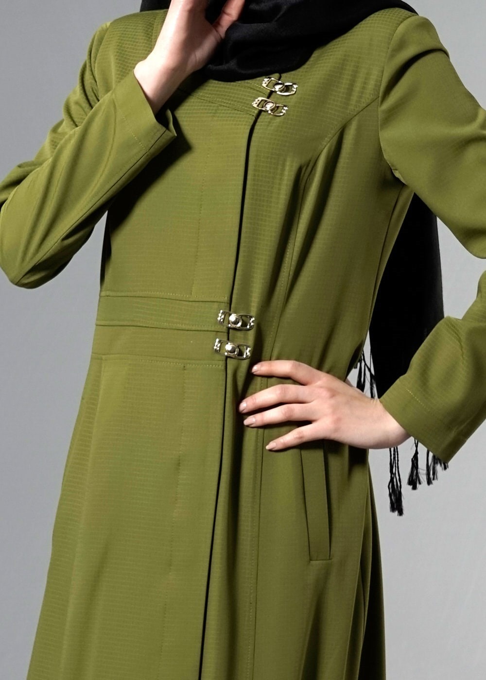 Tesettür giyim YEŞİL CEPLİ TESETTÜR PARDESÜ 1809