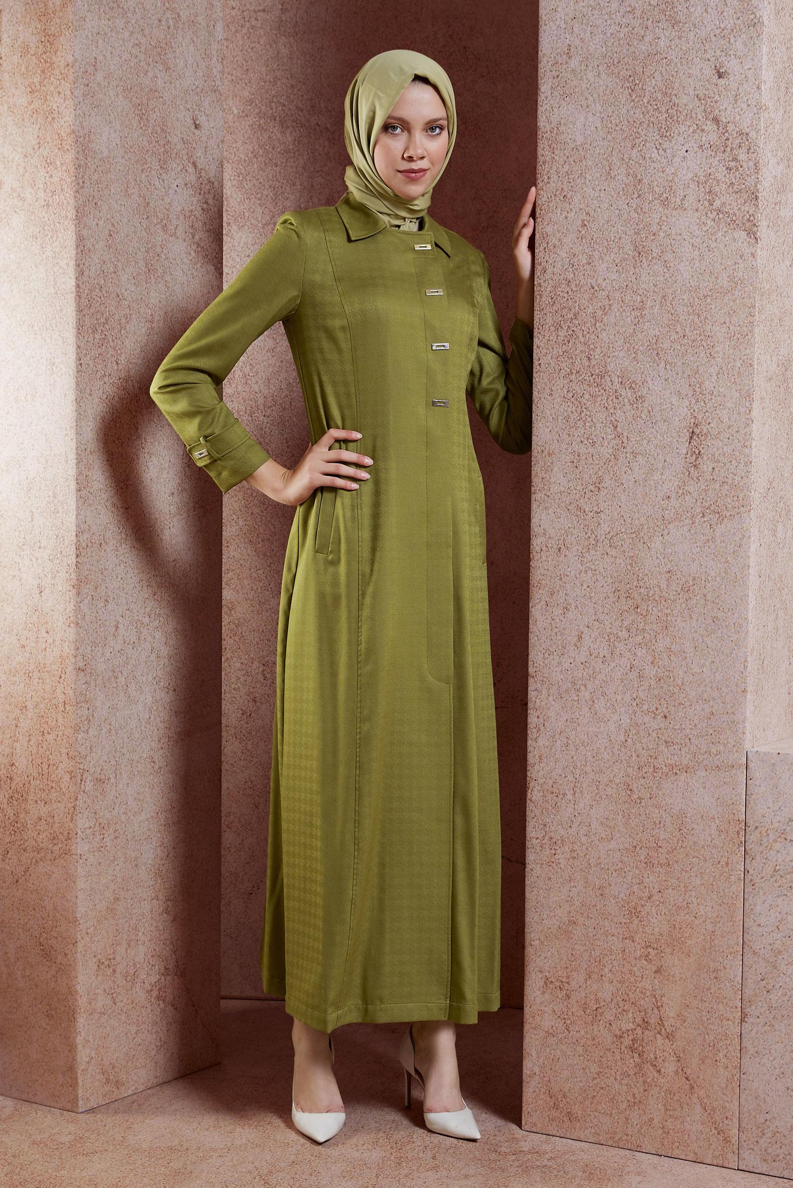 Tesettür giyim HAKİ GÖMLEK YAKA PARDESÜ 1812