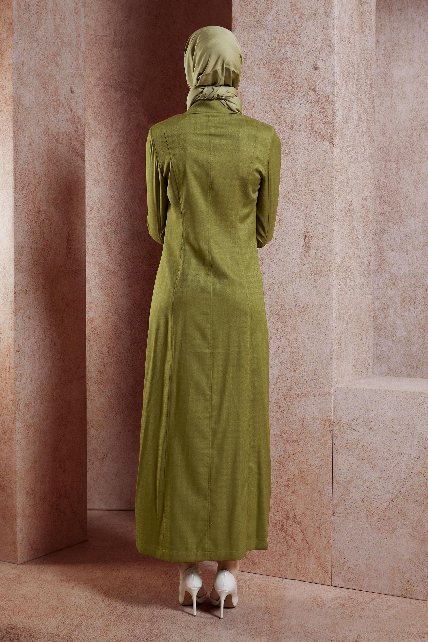 Tesettür giyim HAKİ GÖMLEK YAKA PARDESÜ 1812