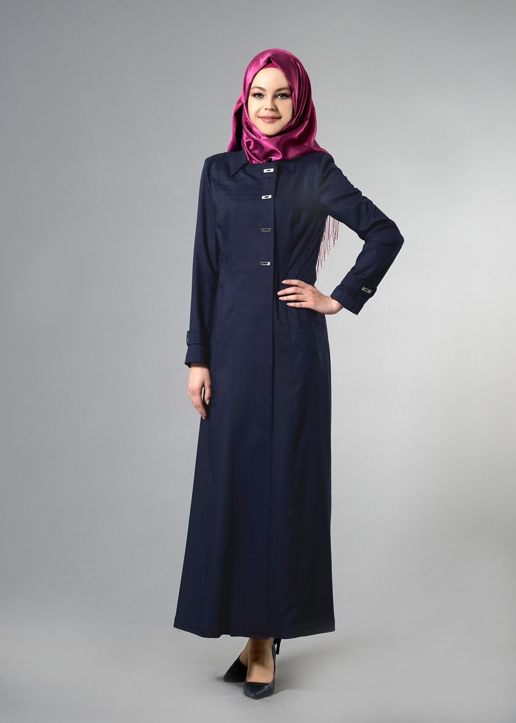 Tesettür giyim LACİVERT GÖMLEK YAKA PARDESÜ 1812